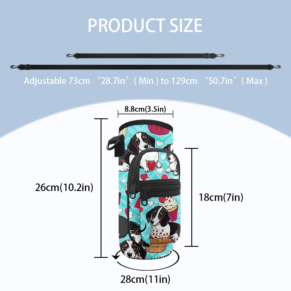 Dashing Dachshund Cupcake Water Bottle Cover - Sleeve Carrier for Pawsome Pet Parents BriBeesCreations