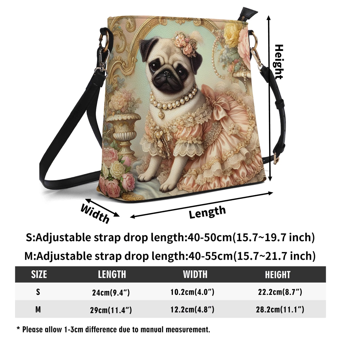 Pug Victorian Womens PU Bucket Bag Shoulder Bag