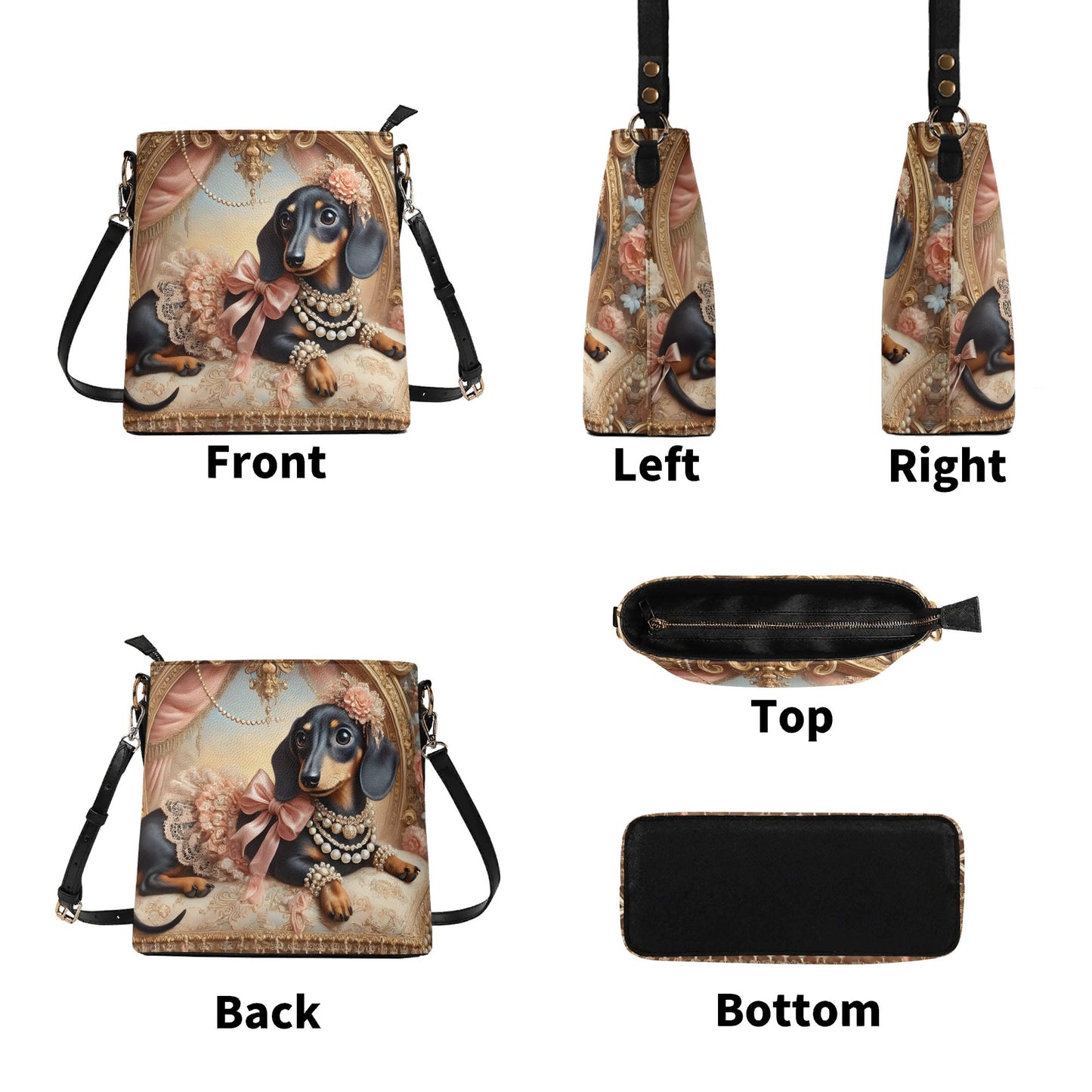 Dachshund Victorian Womens PU Bucket Bag Shoulder Bag