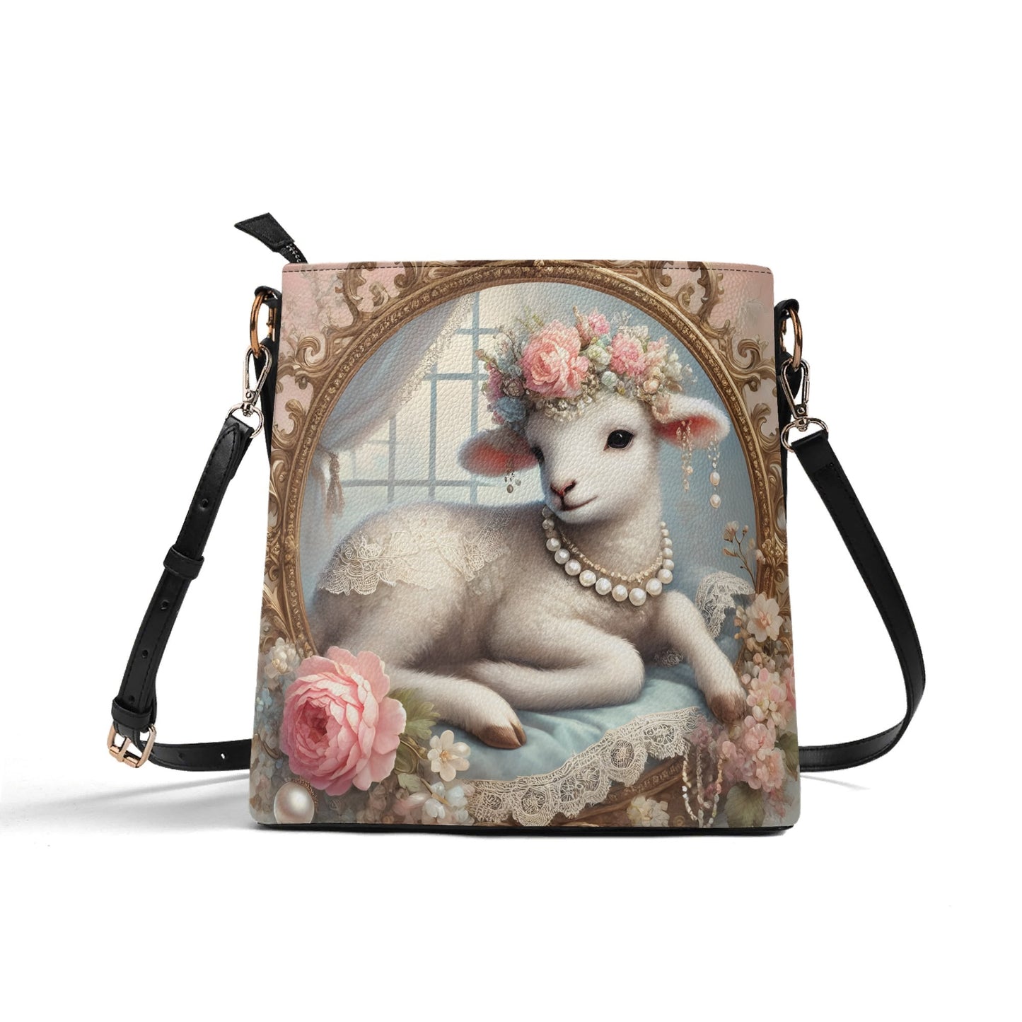 Lamb Sheep Victorian Womens PU Bucket Bag Shoulder Bag