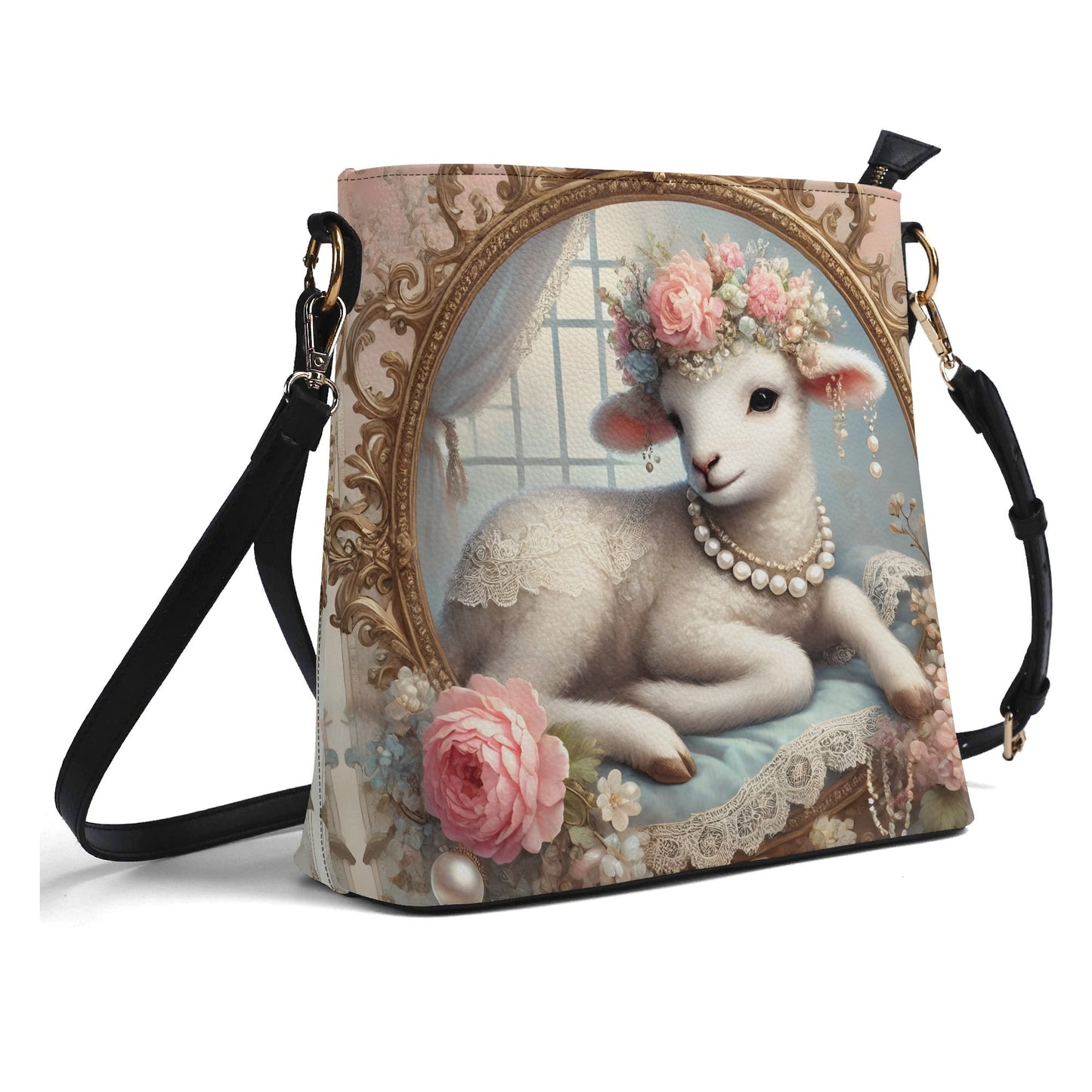 Lamb Sheep Victorian Womens PU Bucket Bag Shoulder Bag