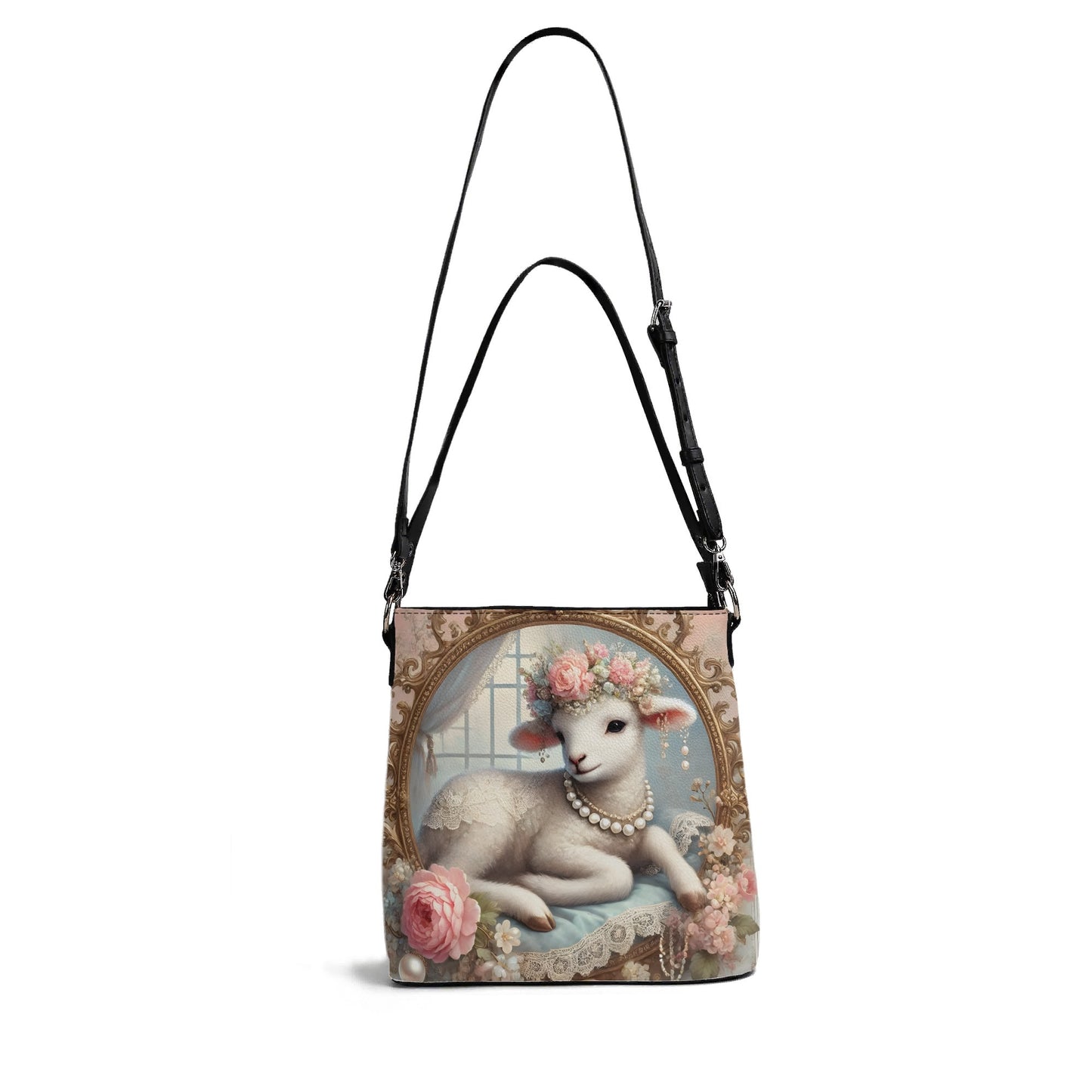 Lamb Sheep Victorian Womens PU Bucket Bag Shoulder Bag
