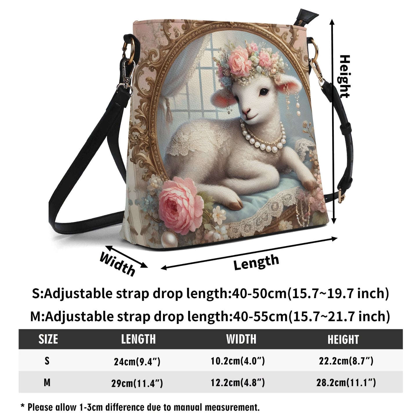 Lamb Sheep Victorian Womens PU Bucket Bag Shoulder Bag