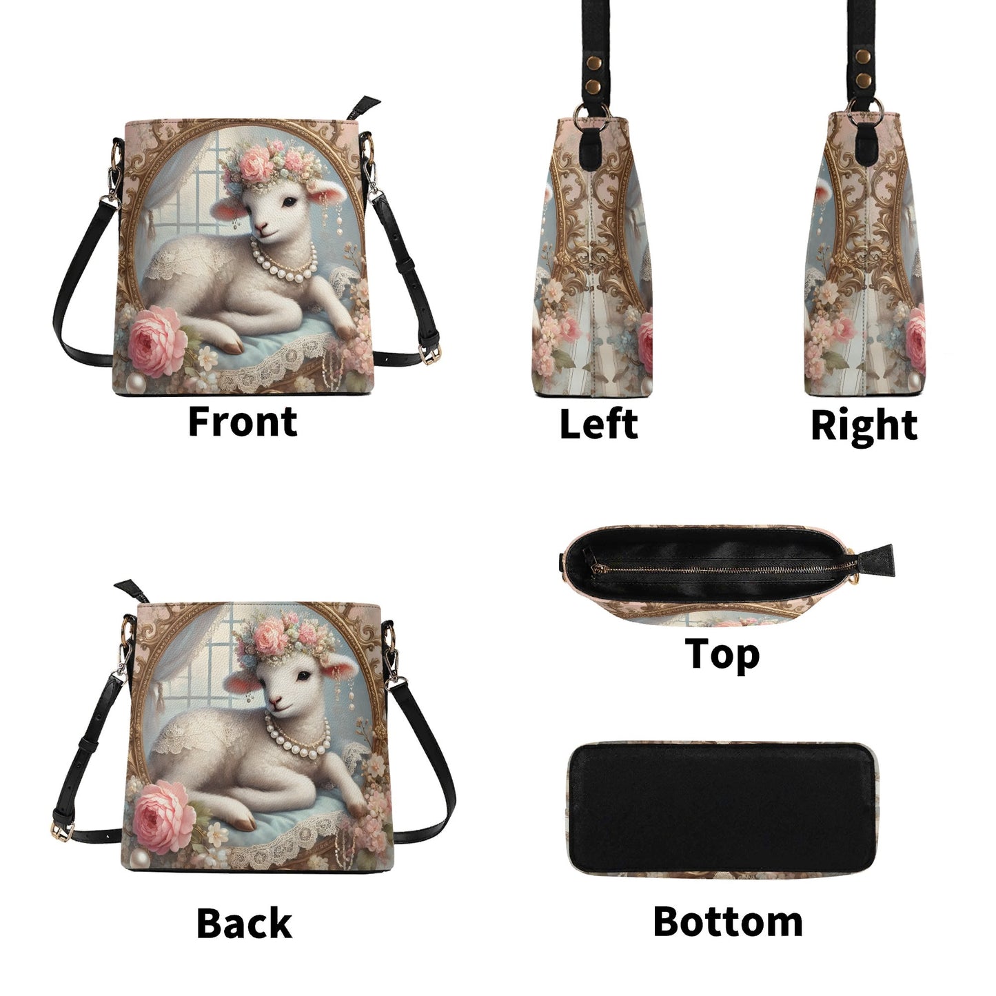 Lamb Sheep Victorian Womens PU Bucket Bag Shoulder Bag