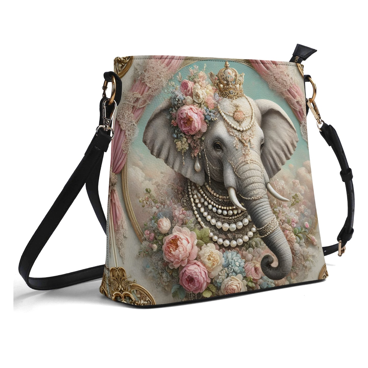 Elephant Victorian Womens PU Bucket Bag Shoulder Bag