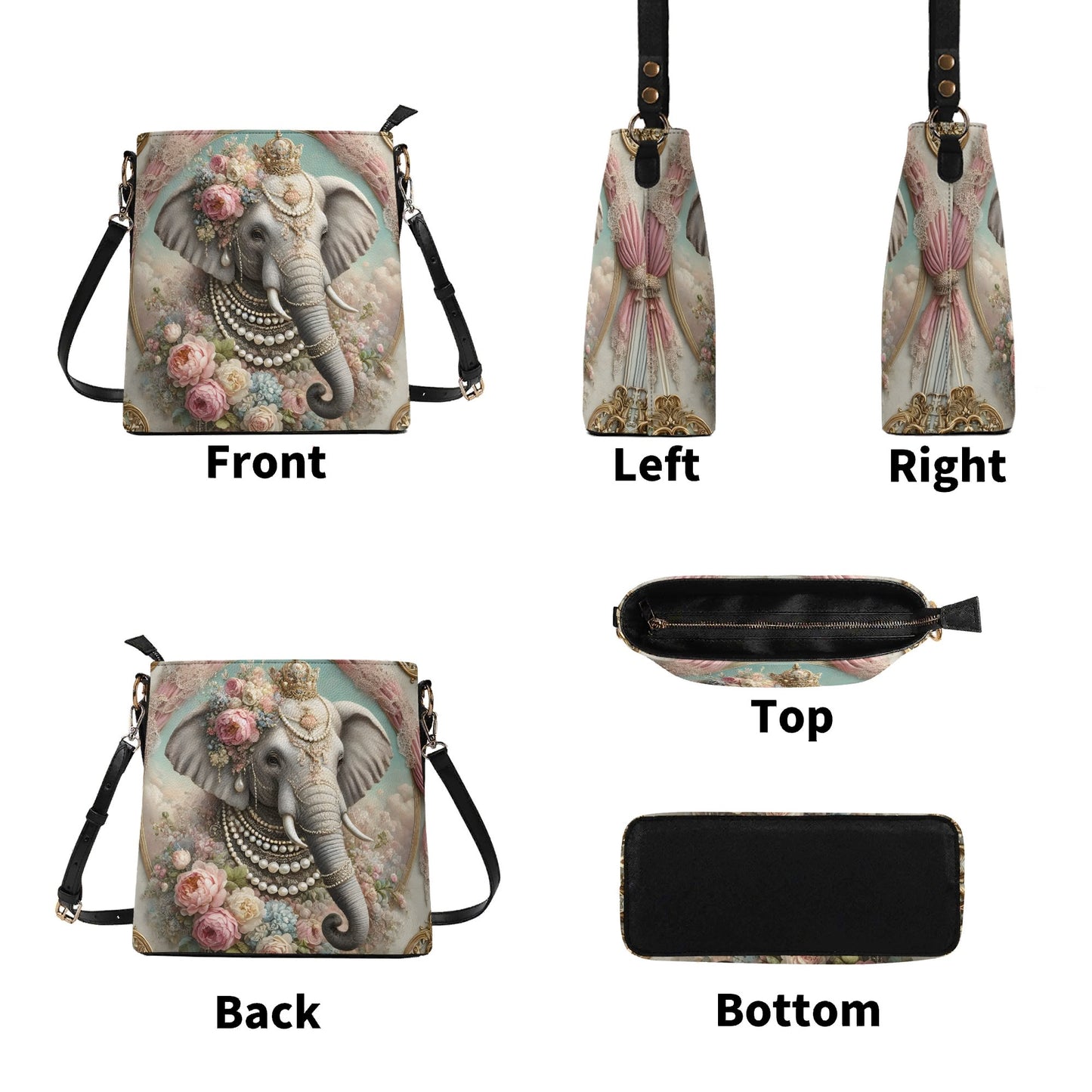 Elephant Victorian Womens PU Bucket Bag Shoulder Bag