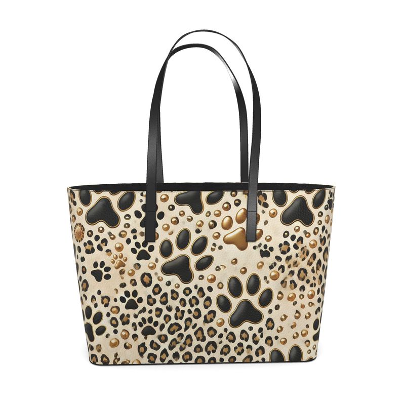 Paw Print and Cheetah Print Full Grain Nappa Leather Tote Contrado