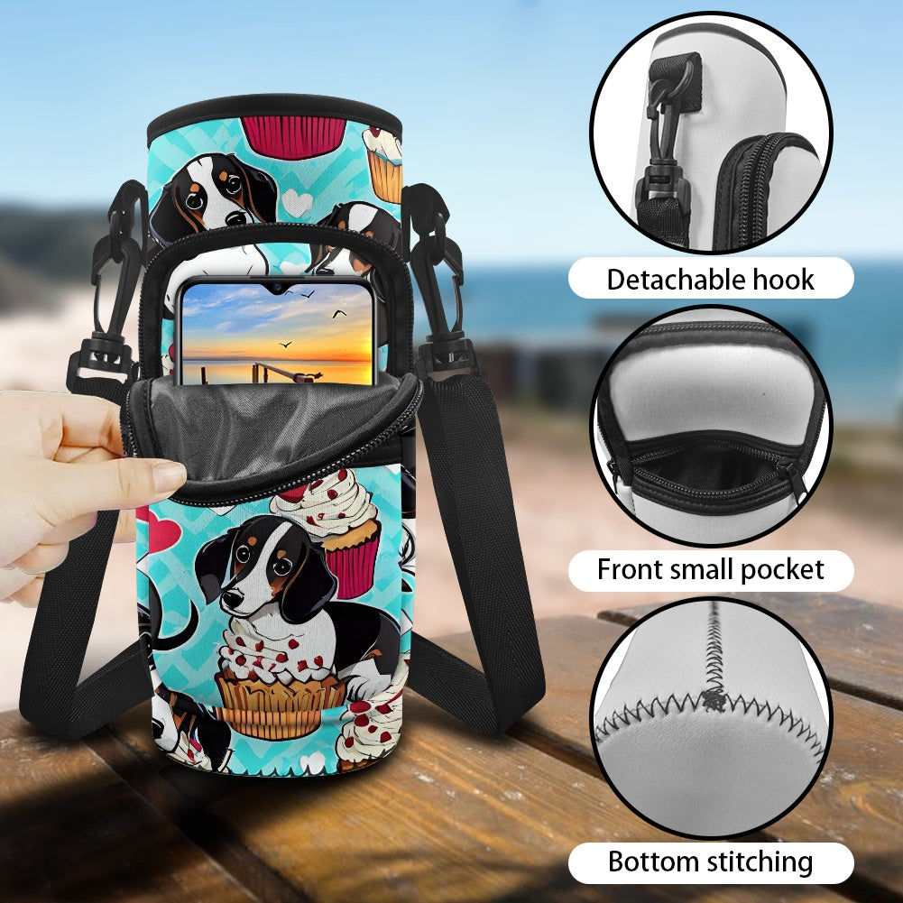 Dashing Dachshund Cupcake Water Bottle Cover - Sleeve Carrier for Pawsome Pet Parents BriBeesCreations