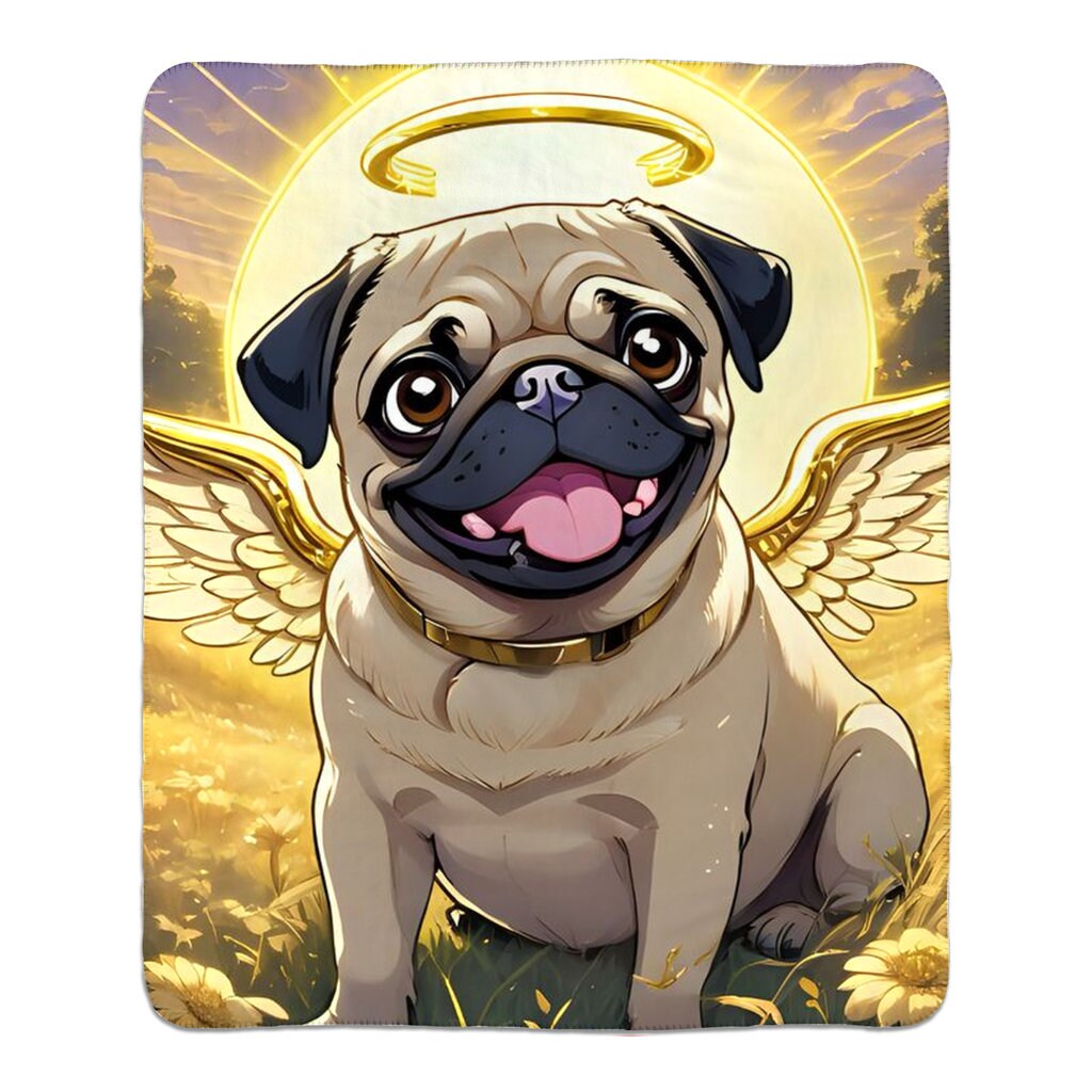 Pug Angel Memorial Fleece Sherpa Blankets