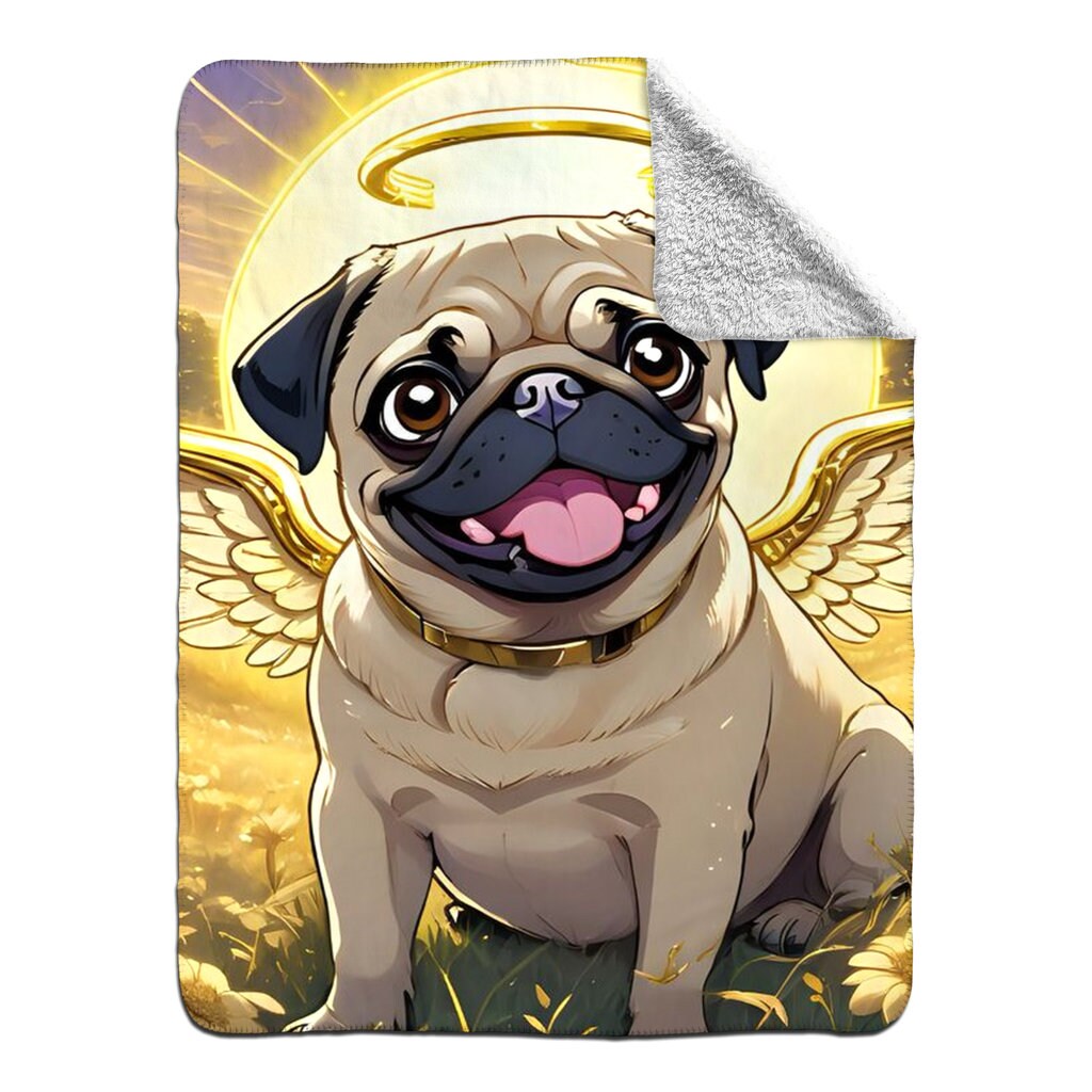 Pug Angel Memorial Fleece Sherpa Blankets