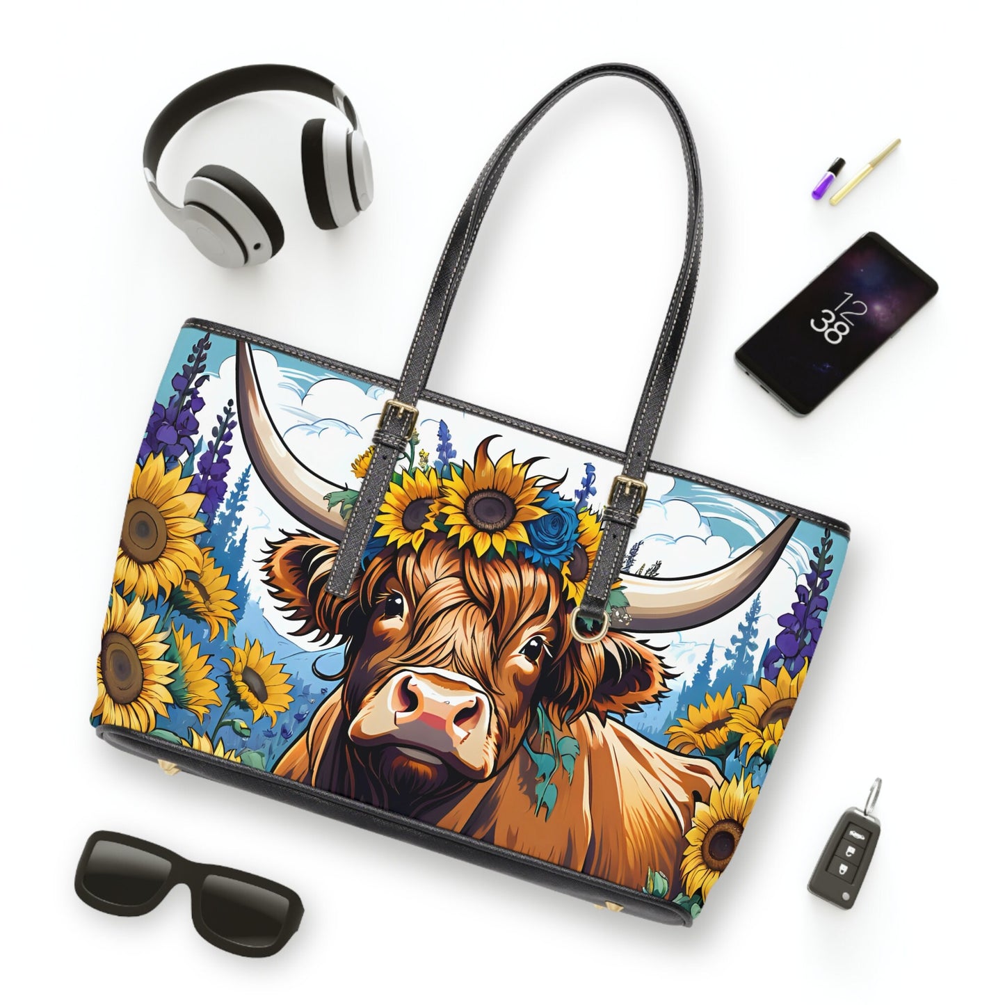 Highland cow PU Leather Shoulder Bag