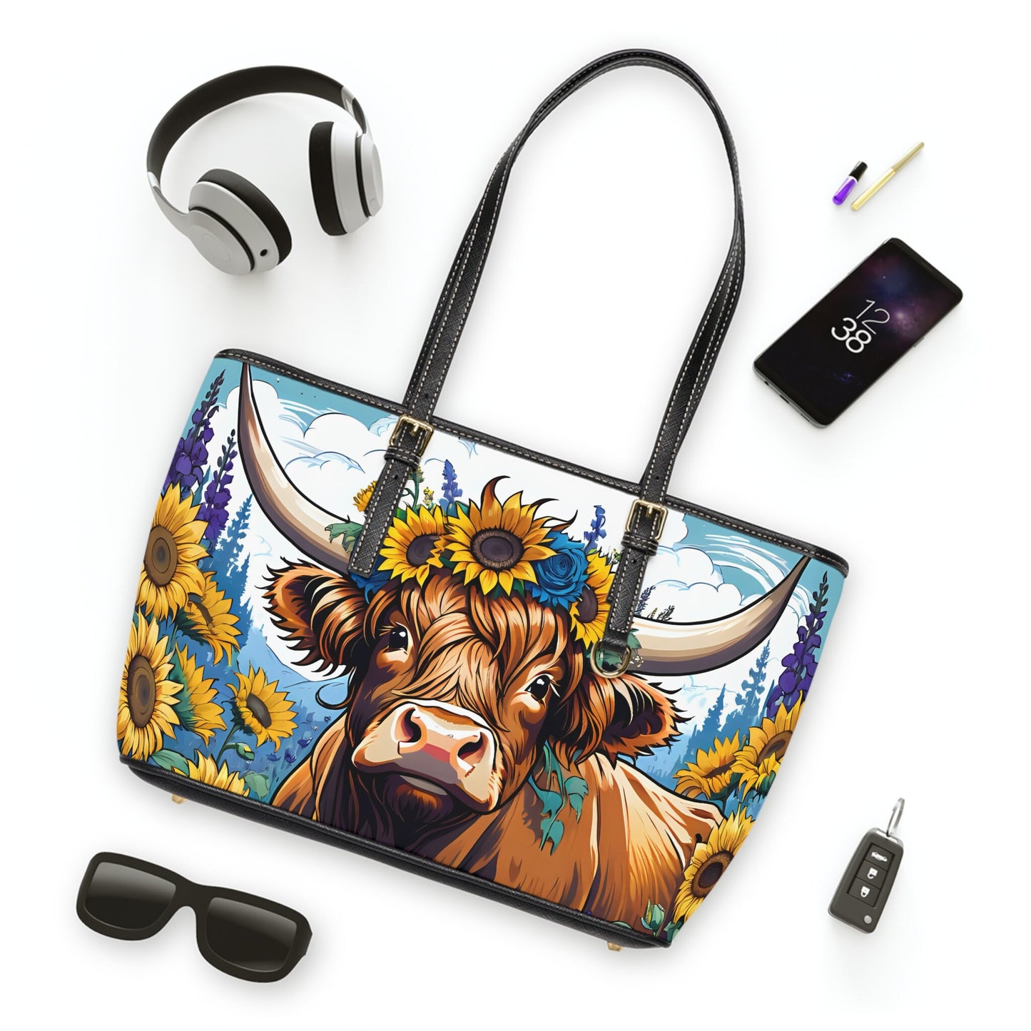 Highland cow PU Leather Shoulder Bag