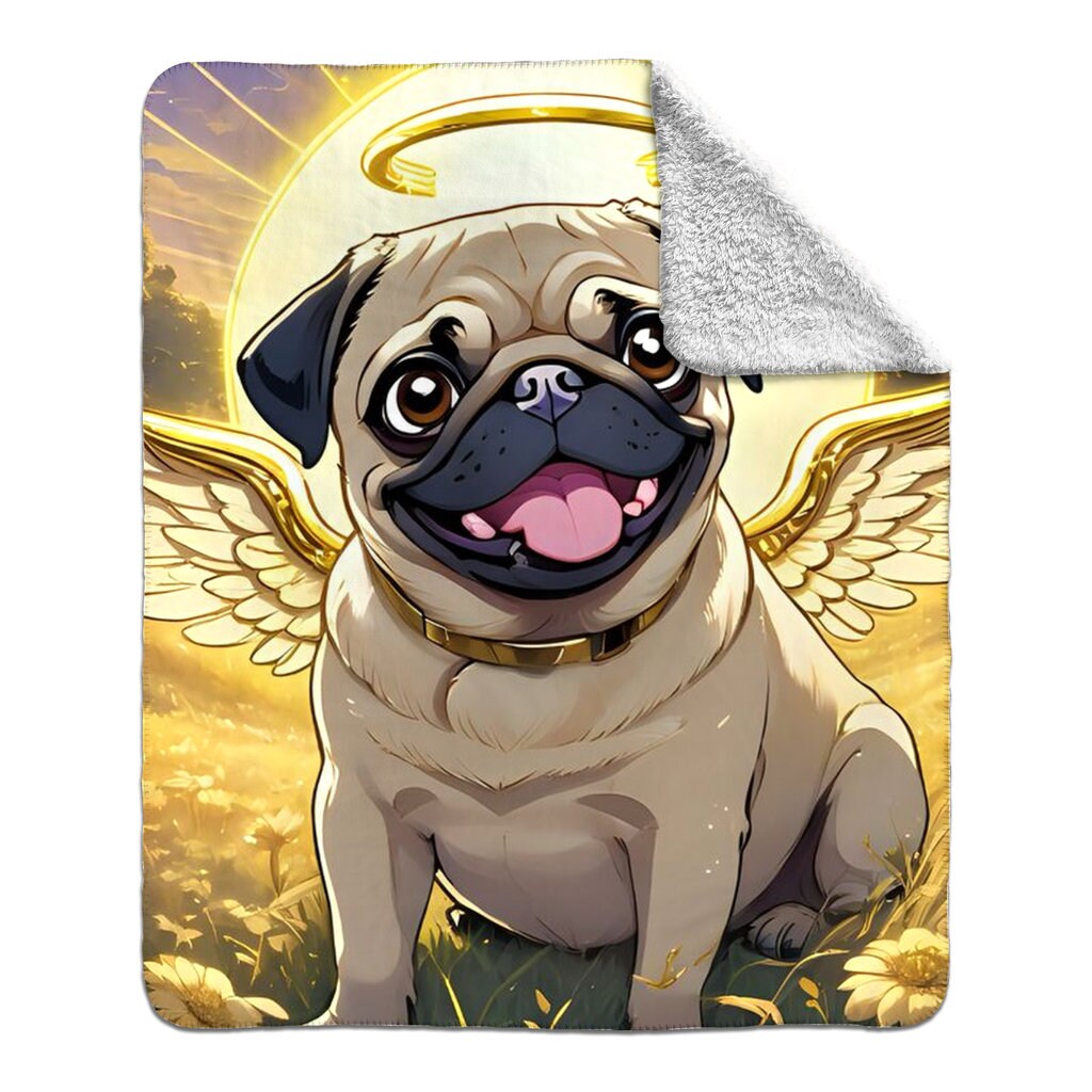 Pug Angel Memorial Fleece Sherpa Blankets