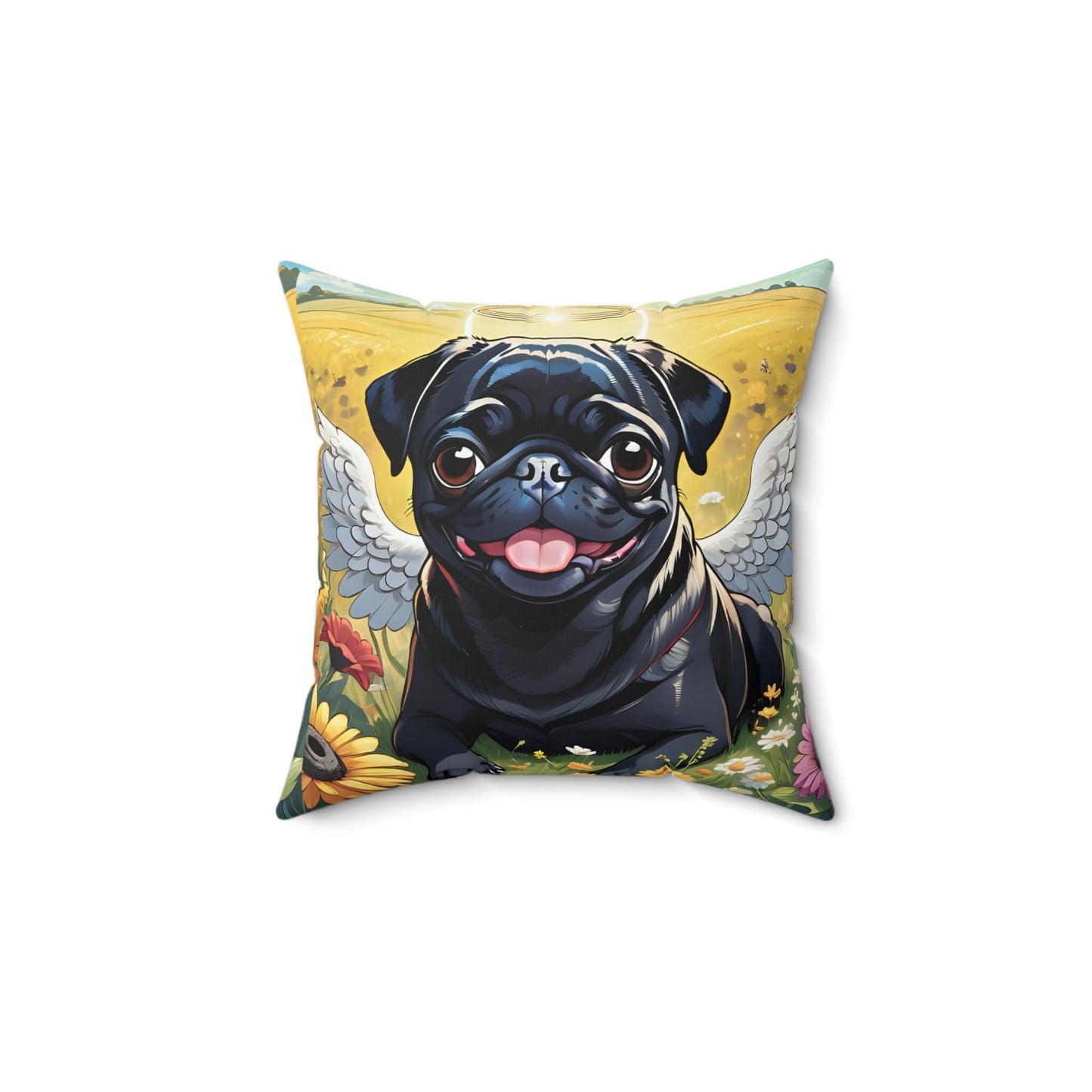 Pug Angel Memorial Faux Suede Square Pillow