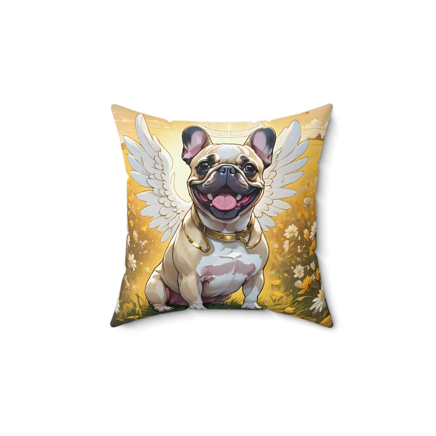 Frenchie Angel Memorial Faux Suede Square Pillow