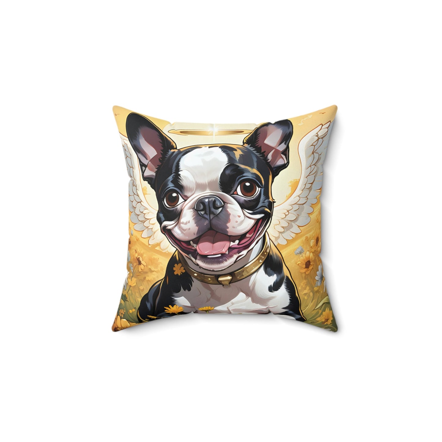 Boston Terrier Angel Memorial Faux Suede Square Pillow