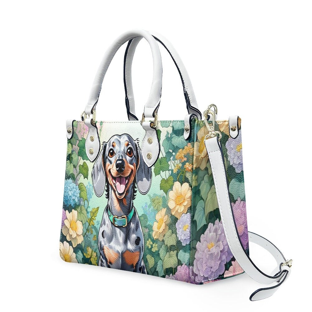 Smiling Floral Dachshund Bag Purse