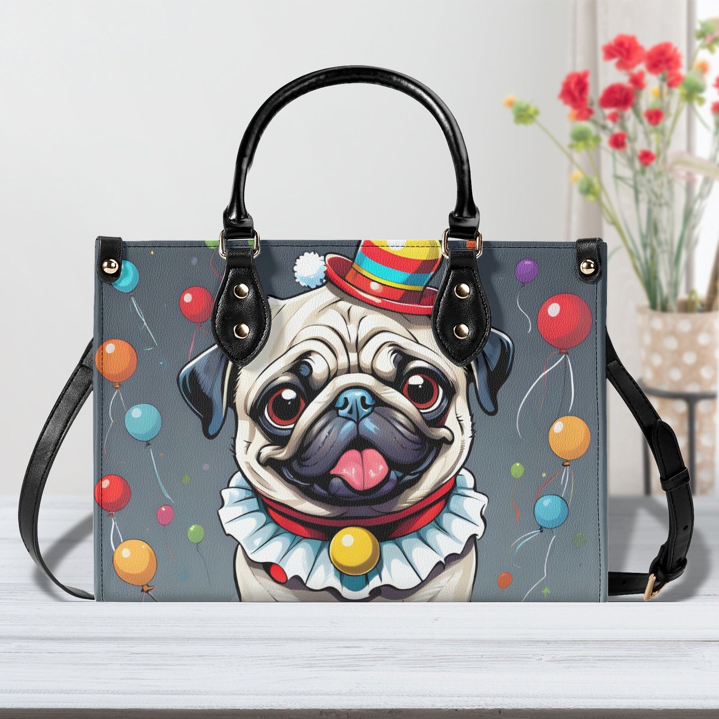 Clown Pug Luxury Women PU Leather Handbag