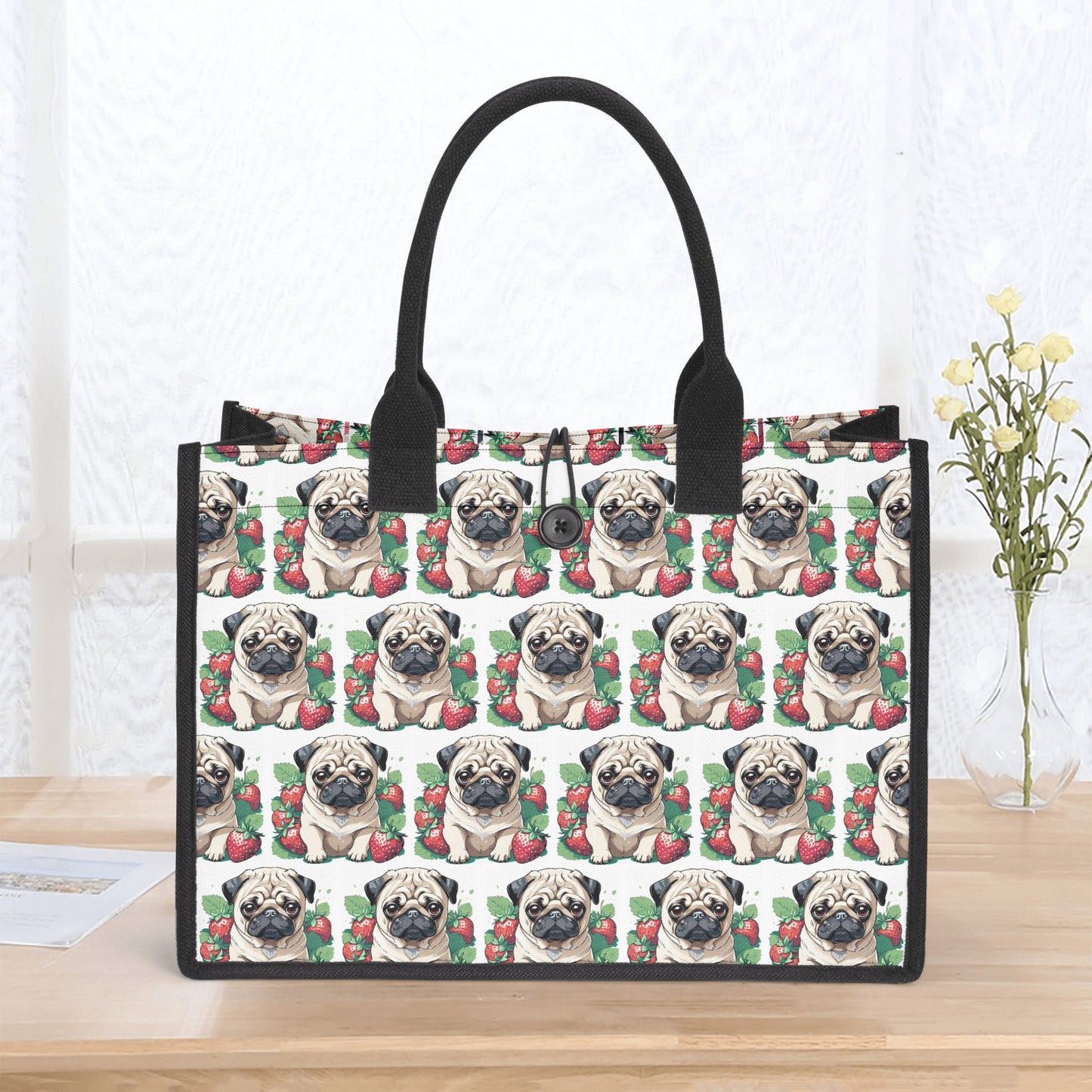 Pug Strawberries Premium All-Over Print Cavans Tote Bag(3 layers)