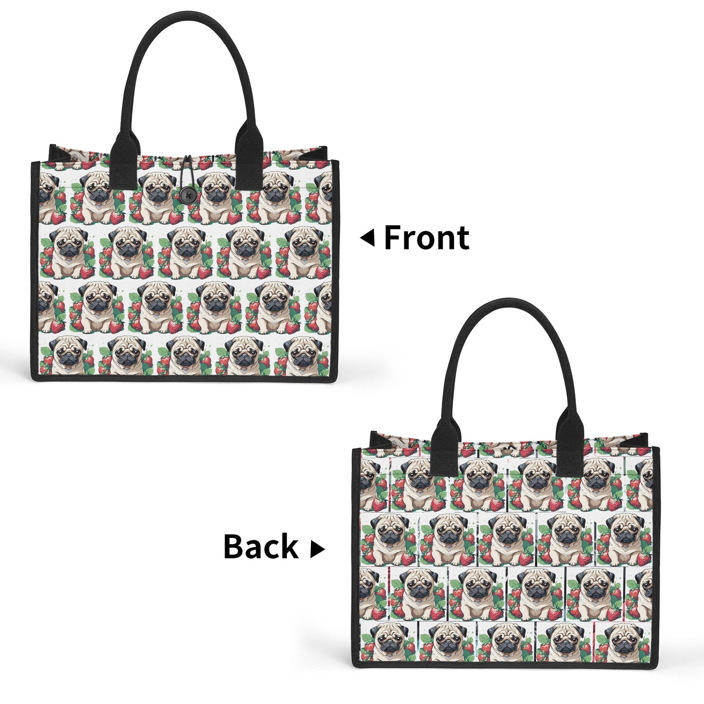 Pug Strawberries Premium All-Over Print Cavans Tote Bag(3 layers)