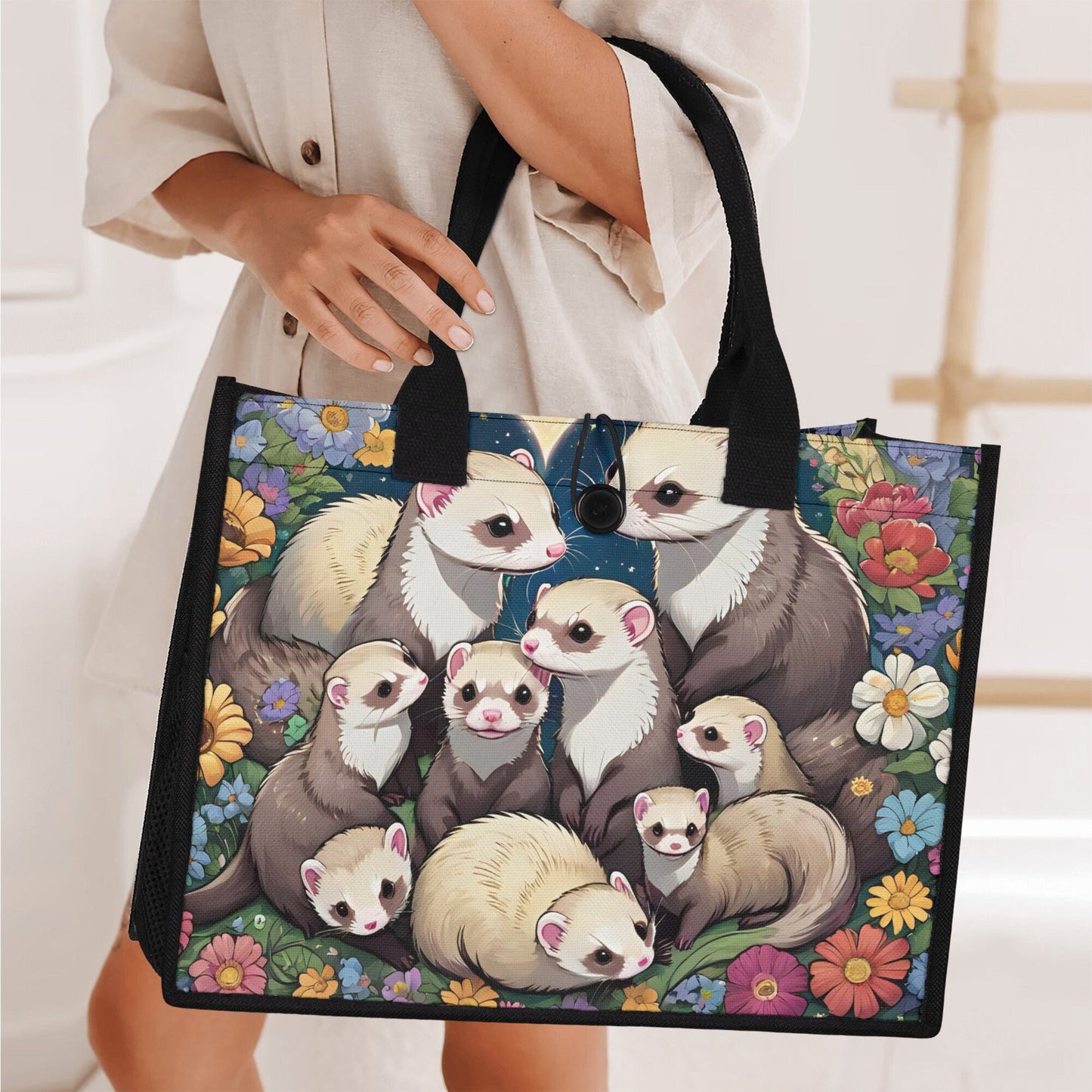 Ferret Premium All-Over Print Cavans Tote Bag(3 layers)Gift Bag Grocery Bag Birthday Bag