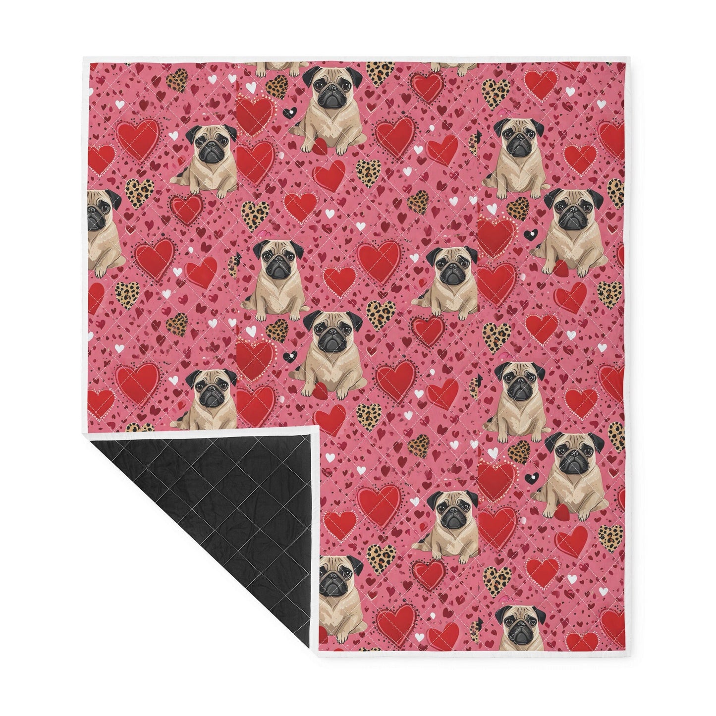 Pug hearts Print Quilt Bedding - Pink Pug Quilt