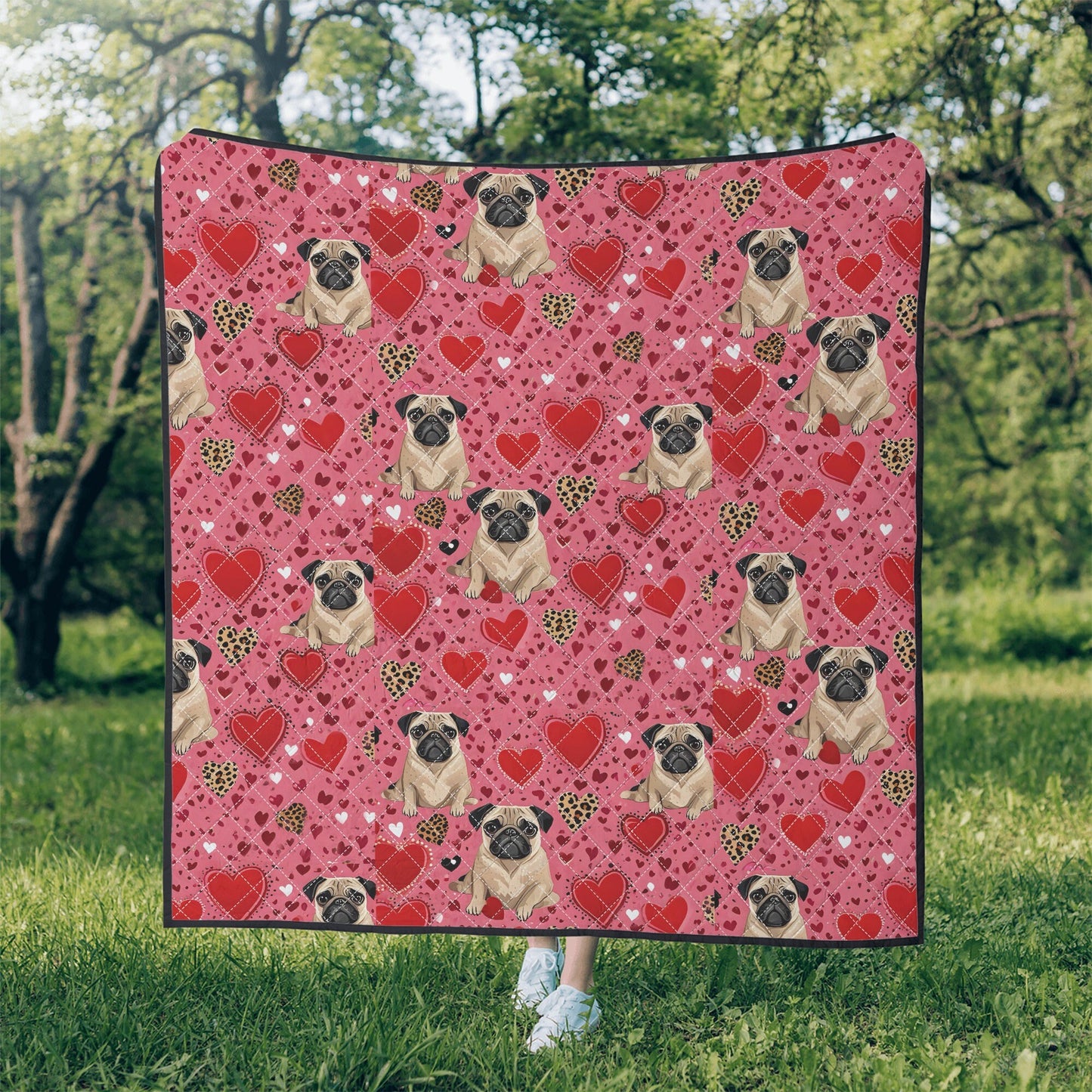 Pug hearts Print Quilt Bedding - Pink Pug Quilt