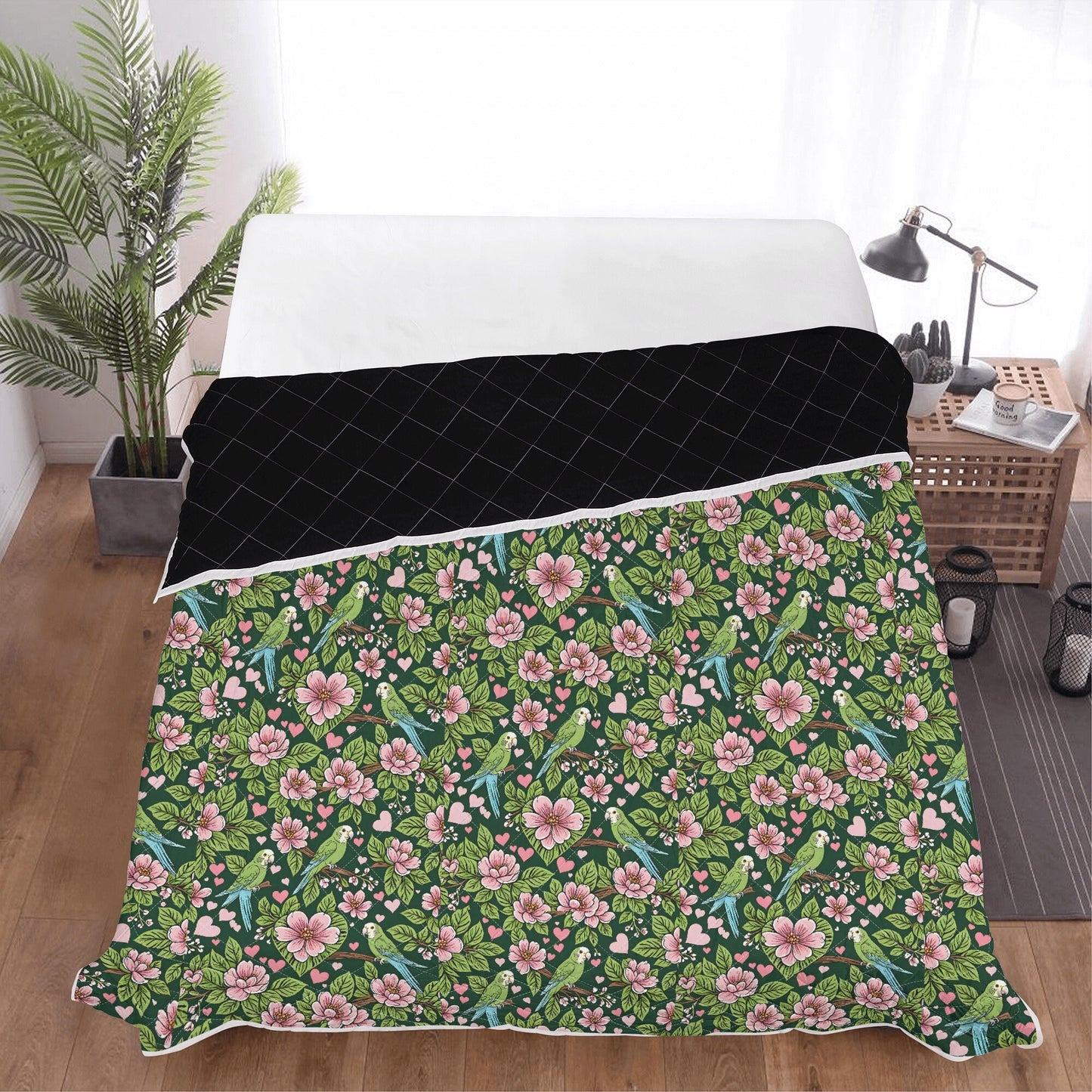 bird parrot Green Print Quilt Bedding Floral quilt