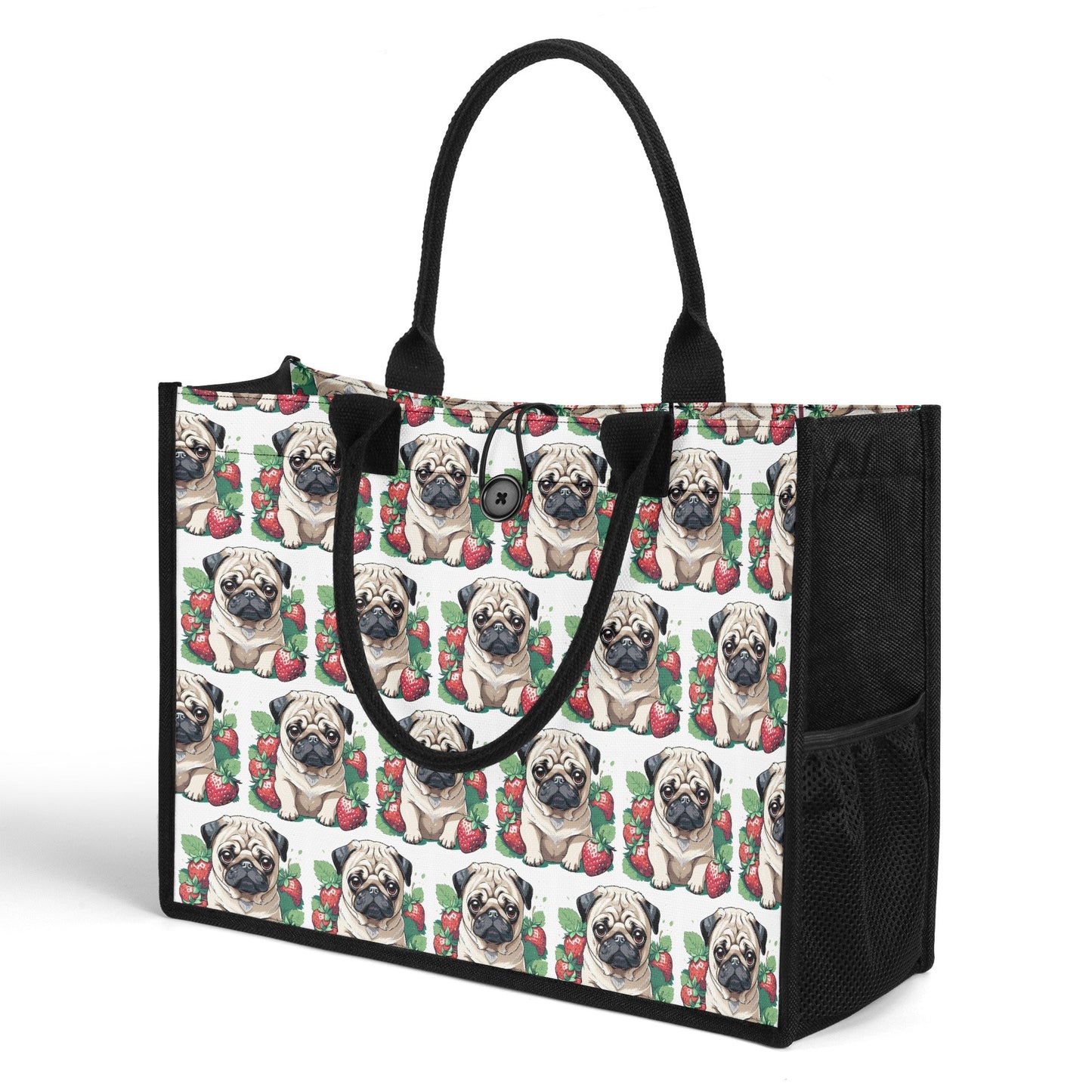 Pug Strawberries Premium All-Over Print Cavans Tote Bag(3 layers)