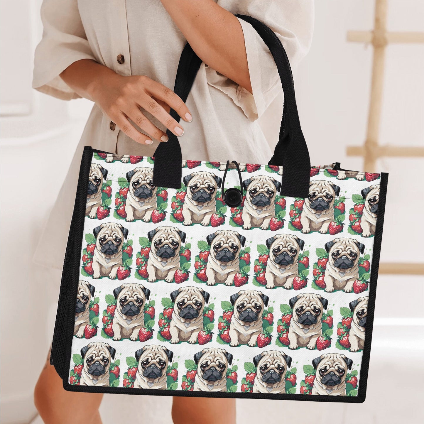 Pug Strawberries Premium All-Over Print Cavans Tote Bag(3 layers)