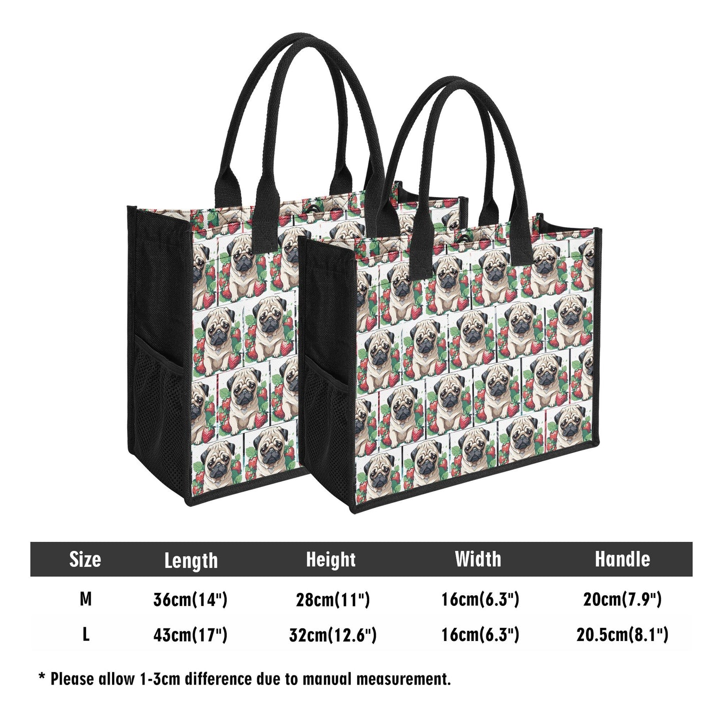 Pug Strawberries Premium All-Over Print Cavans Tote Bag(3 layers)