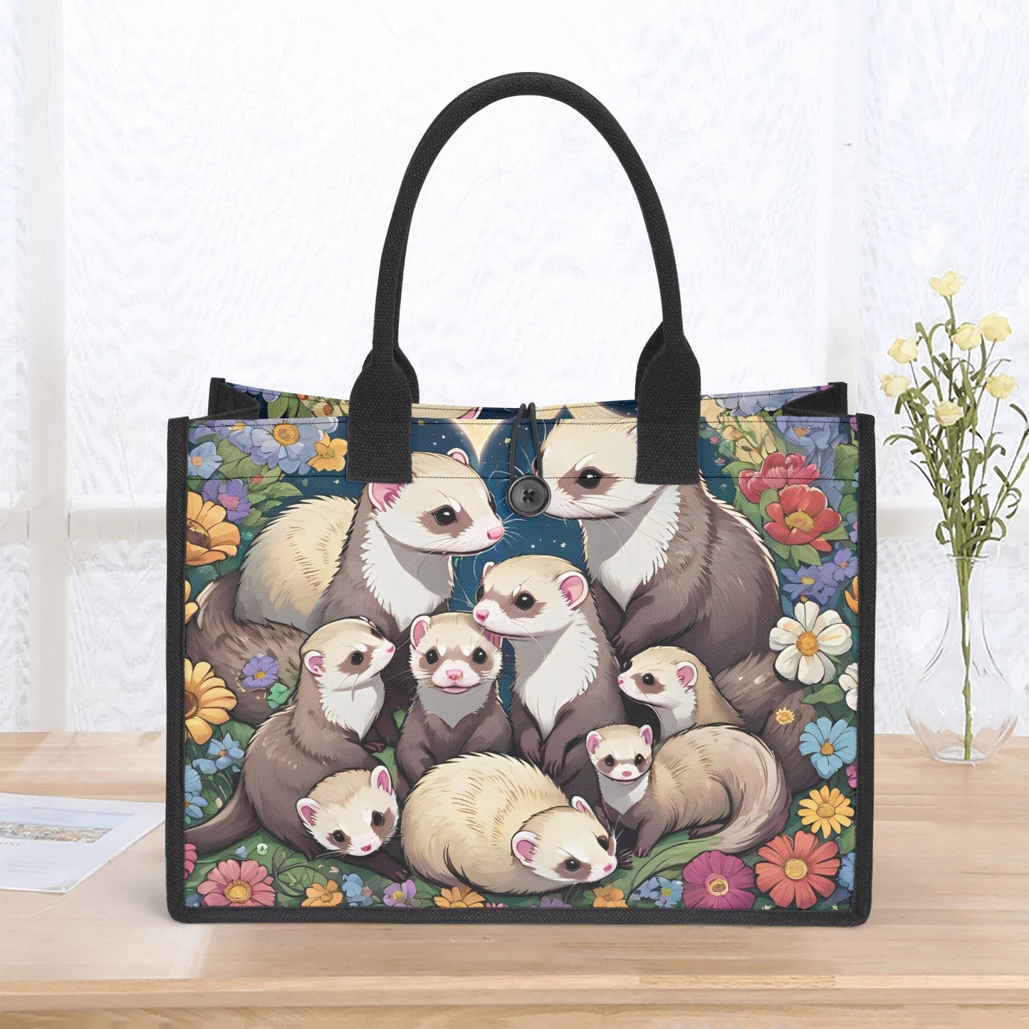 Ferret Premium All-Over Print Cavans Tote Bag(3 layers)Gift Bag Grocery Bag Birthday Bag