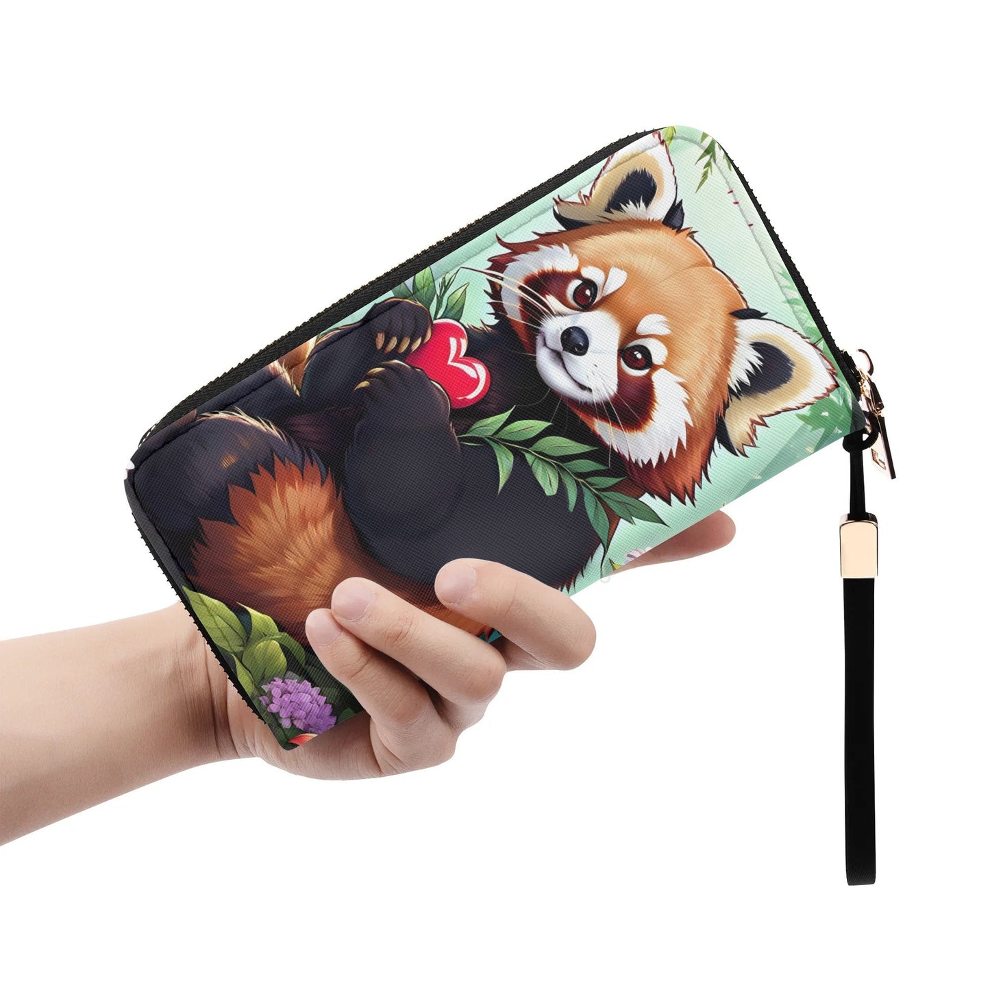 Red Panda Pu Leather Zipper Wristlet Wallet