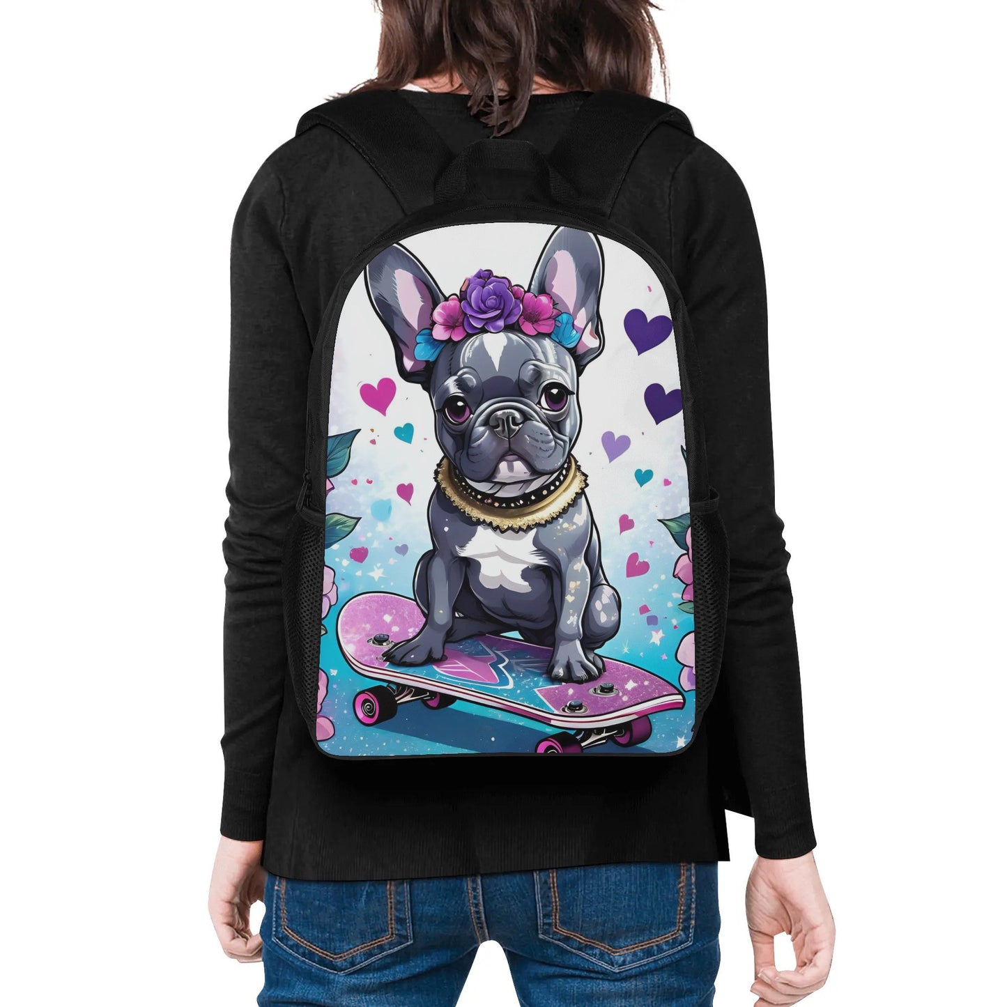 Frenchie 17 Inch School Backpack, French bulldog school bag, frenchie bulldog lover gift