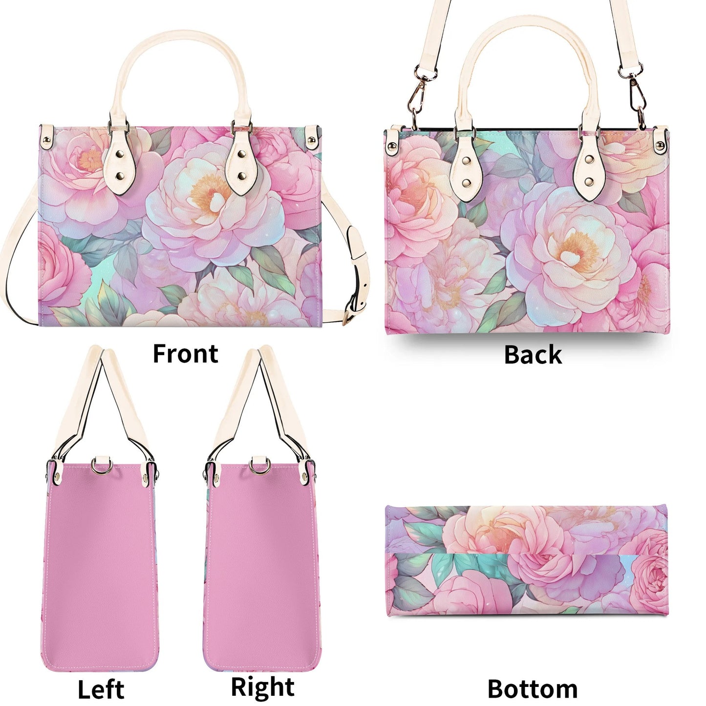 Pink Carnation flowers Women PU Leather Handbag, Pink Cordelia flower purse