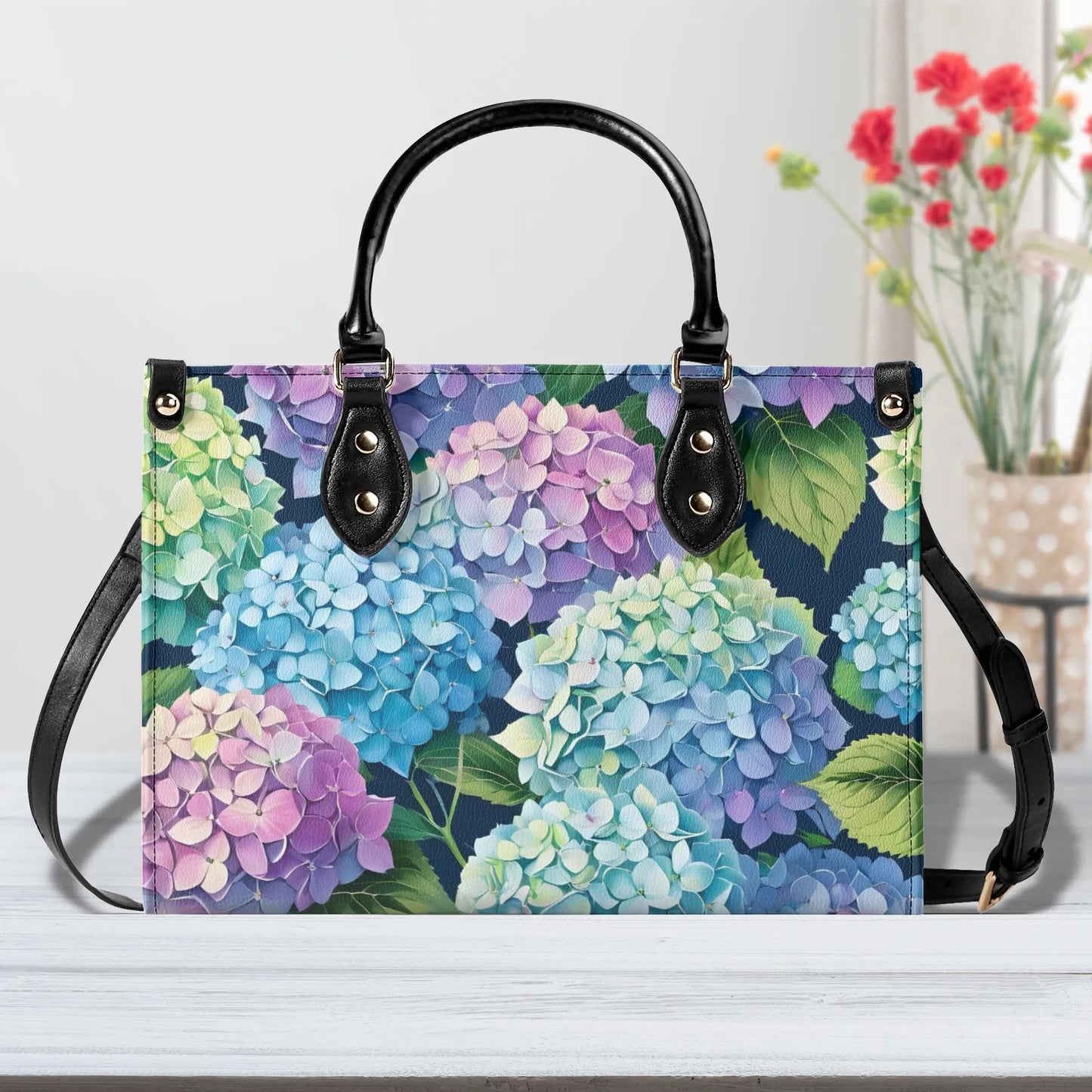 Hydrangea Women PU Leather Handbag, Hydrangea flower purse, Hydrangea bag