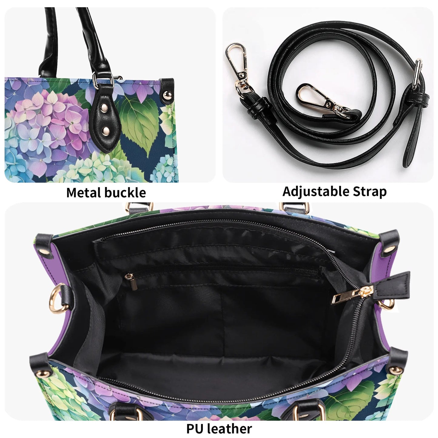 Hydrangea Women PU Leather Handbag, Hydrangea flower purse, Hydrangea bag
