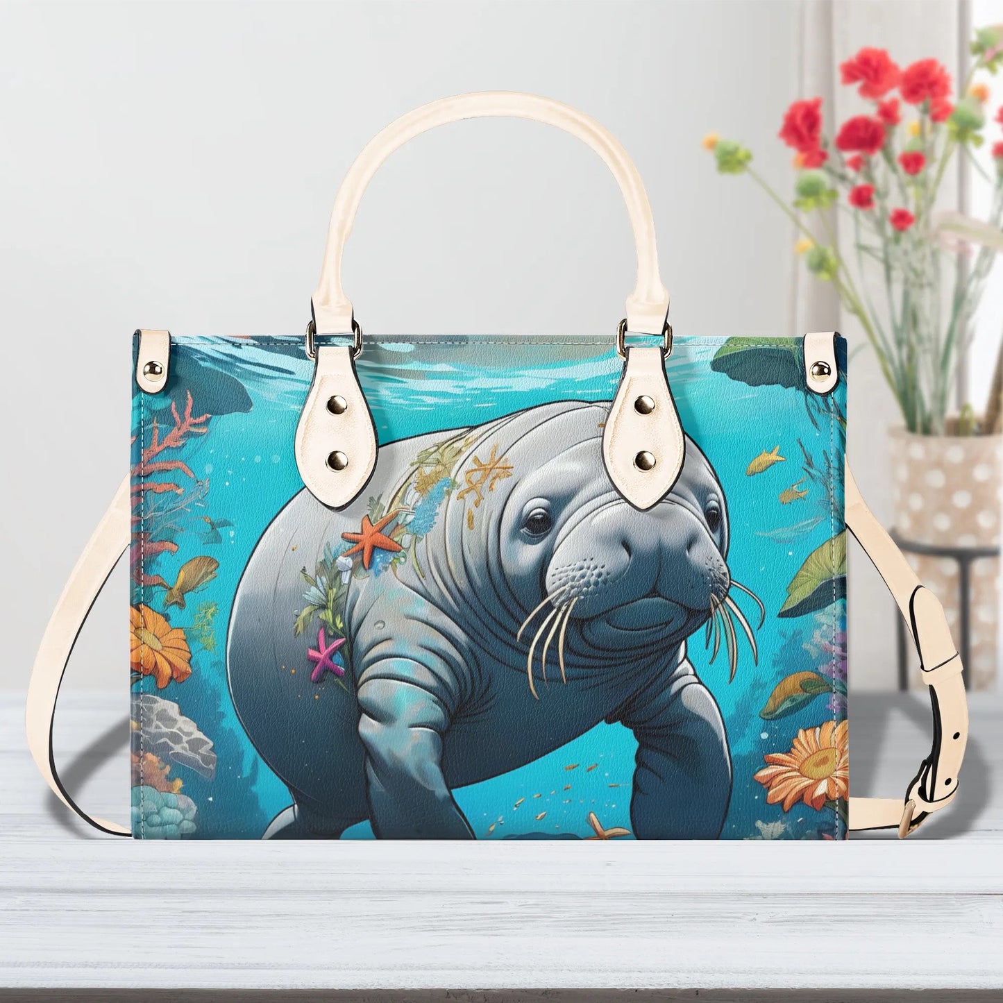 Manatee Women PU Leather Handbag Manatee lover gift
