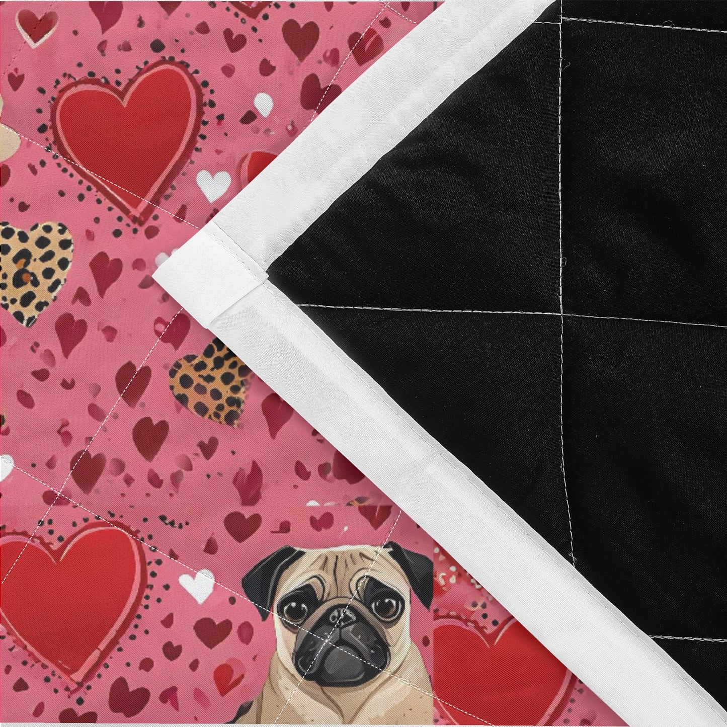Pug hearts Print Quilt Bedding - Pink Pug Quilt