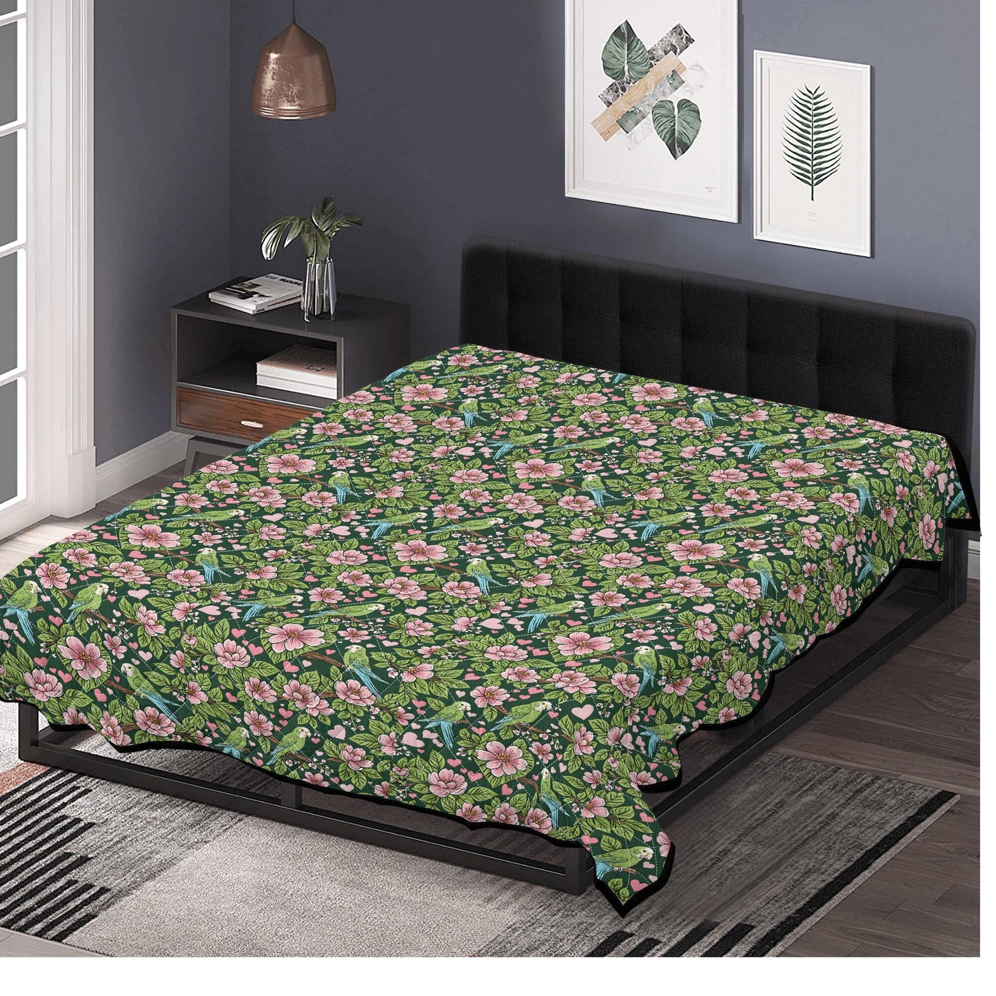 bird parrot Green Print Quilt Bedding Floral quilt