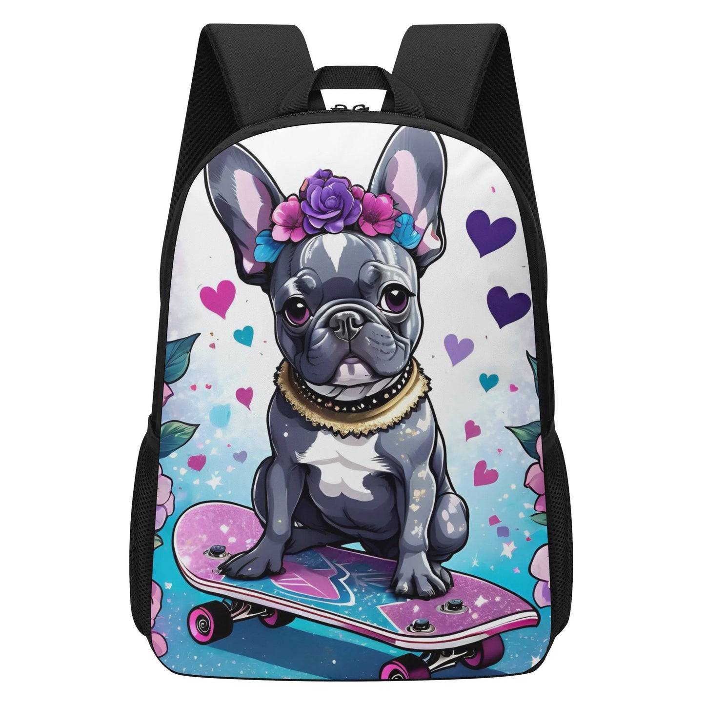 Frenchie 17 Inch School Backpack, French bulldog school bag, frenchie bulldog lover gift