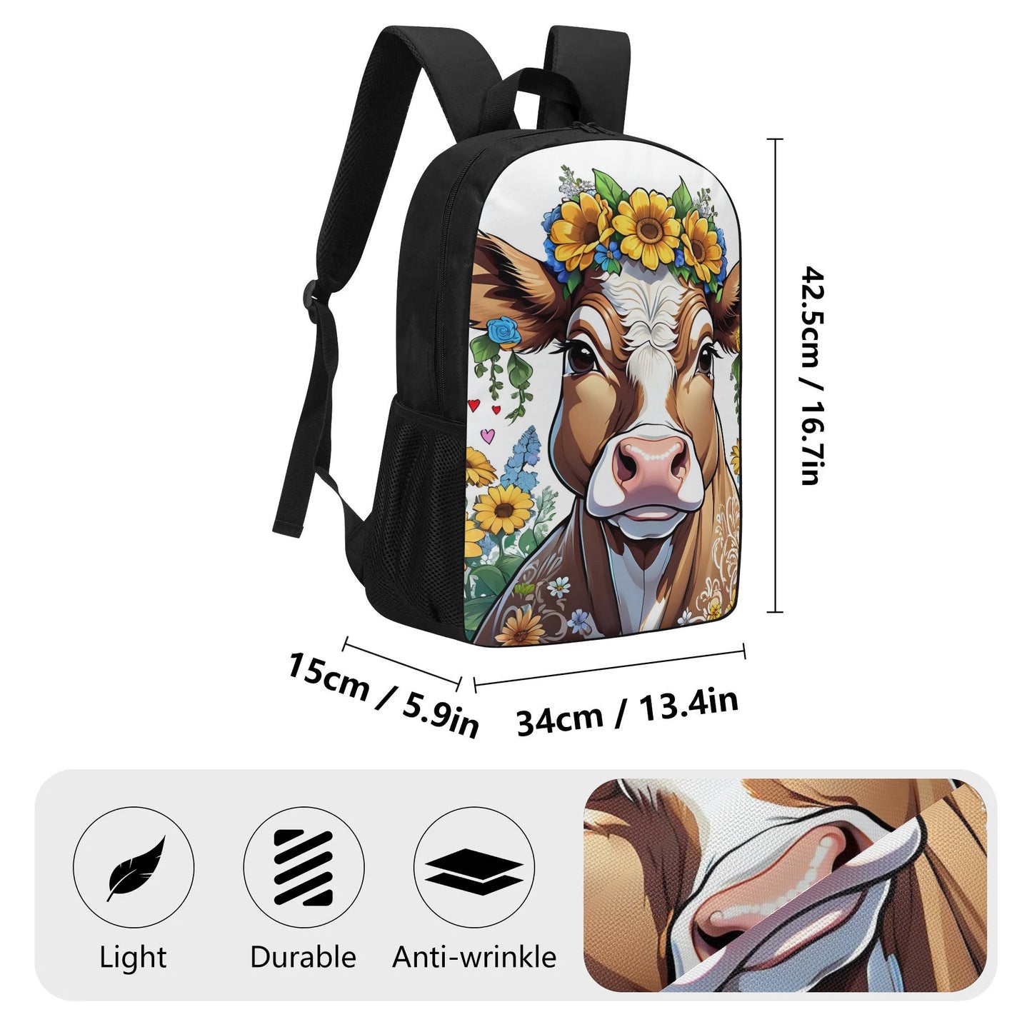 Cow 17 Inch School Backpack, cow school bag, cow lovers gift