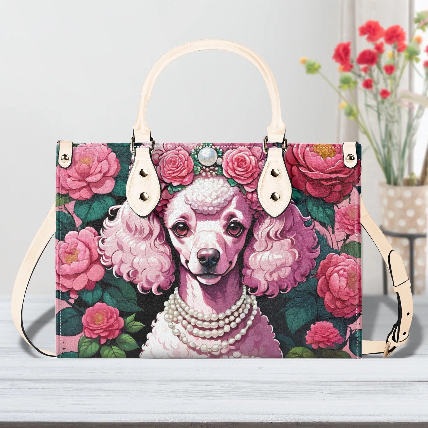 Pink Poodle Women PU Leather Handbag, Pink Poodle purse, Poodle Lover Gift