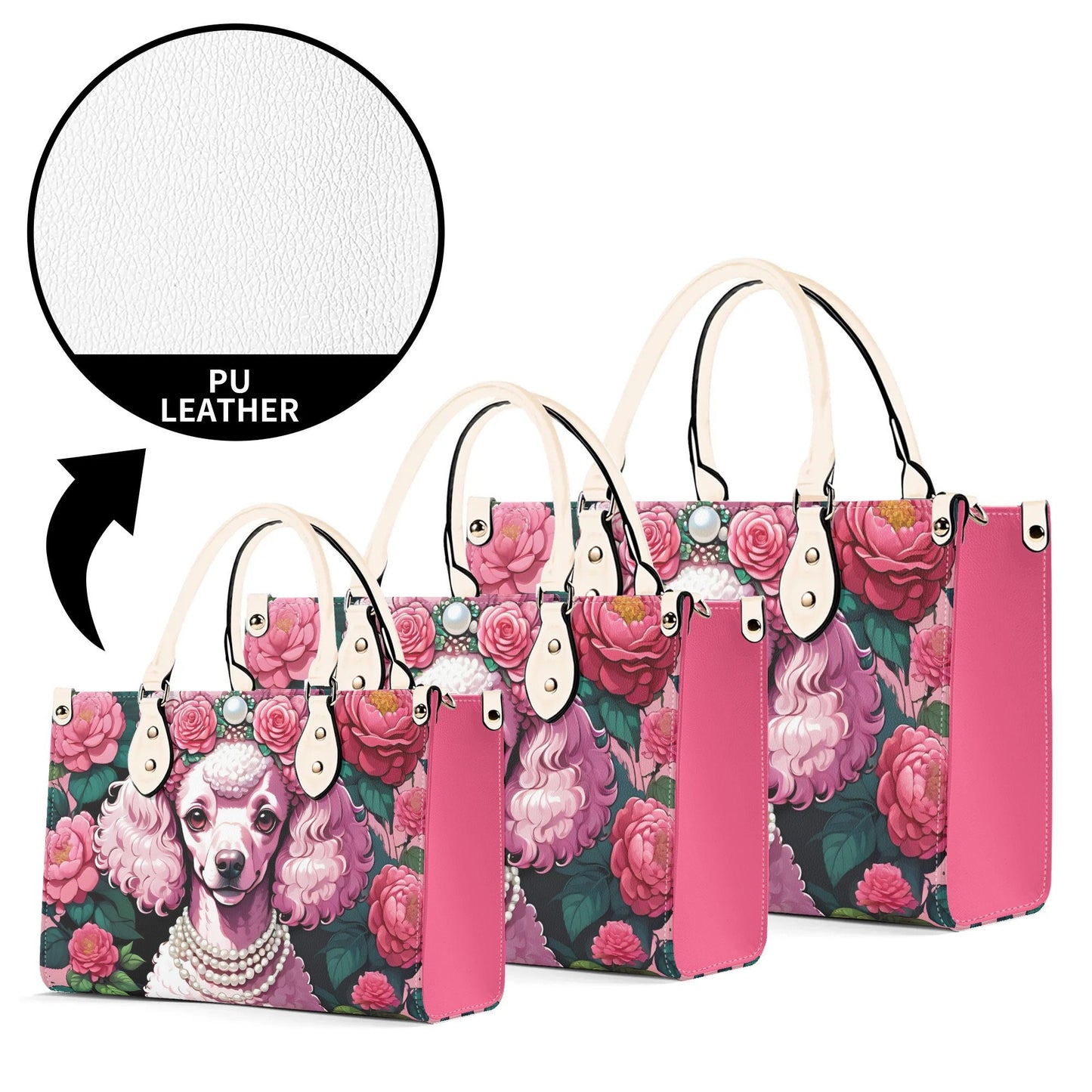 Pink Poodle Women PU Leather Handbag, Pink Poodle purse, Poodle Lover Gift