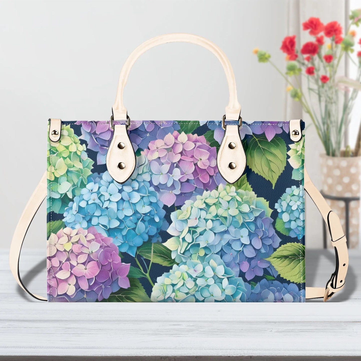 Hydrangea Women PU Leather Handbag, Hydrangea flower purse, Hydrangea bag