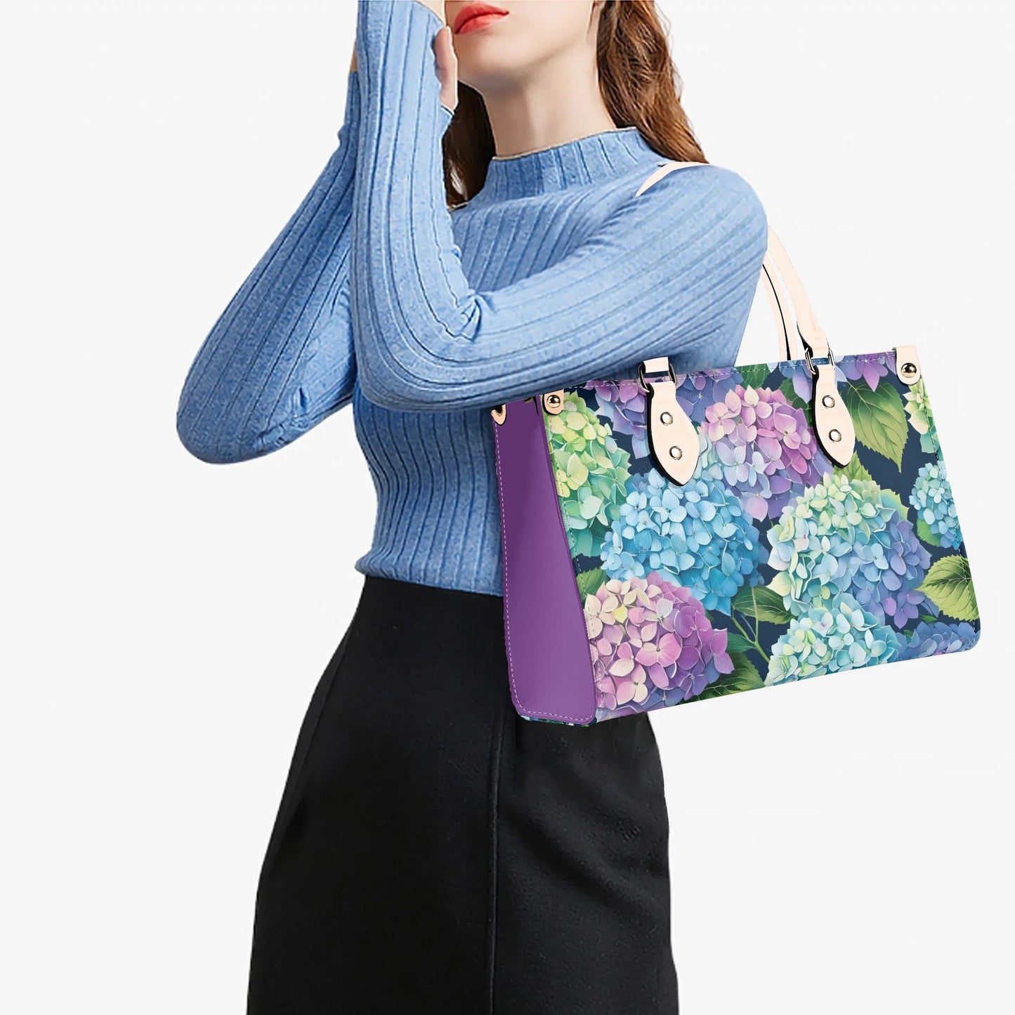 Hydrangea Women PU Leather Handbag, Hydrangea flower purse, Hydrangea bag