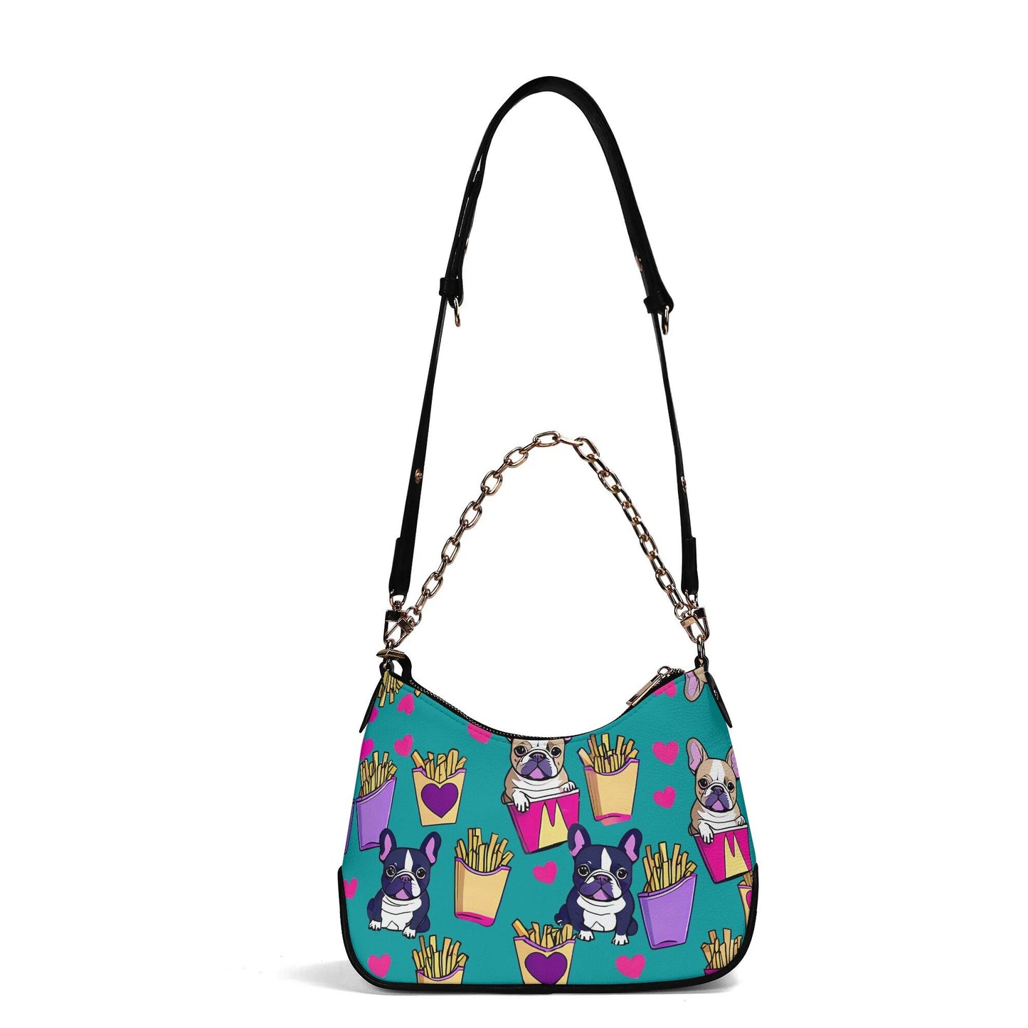 frenchie french bulldog ross-body Bag With Chain Decoration
