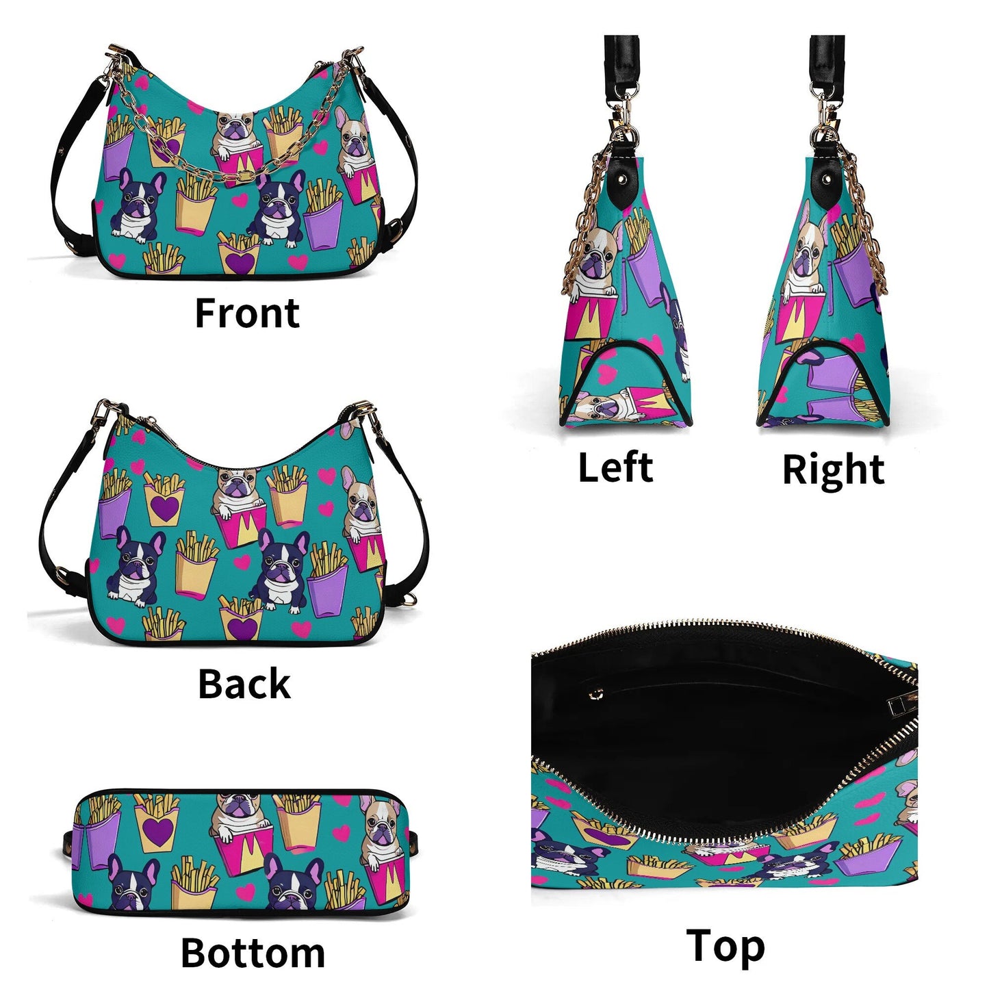 frenchie french bulldog ross-body Bag With Chain Decoration