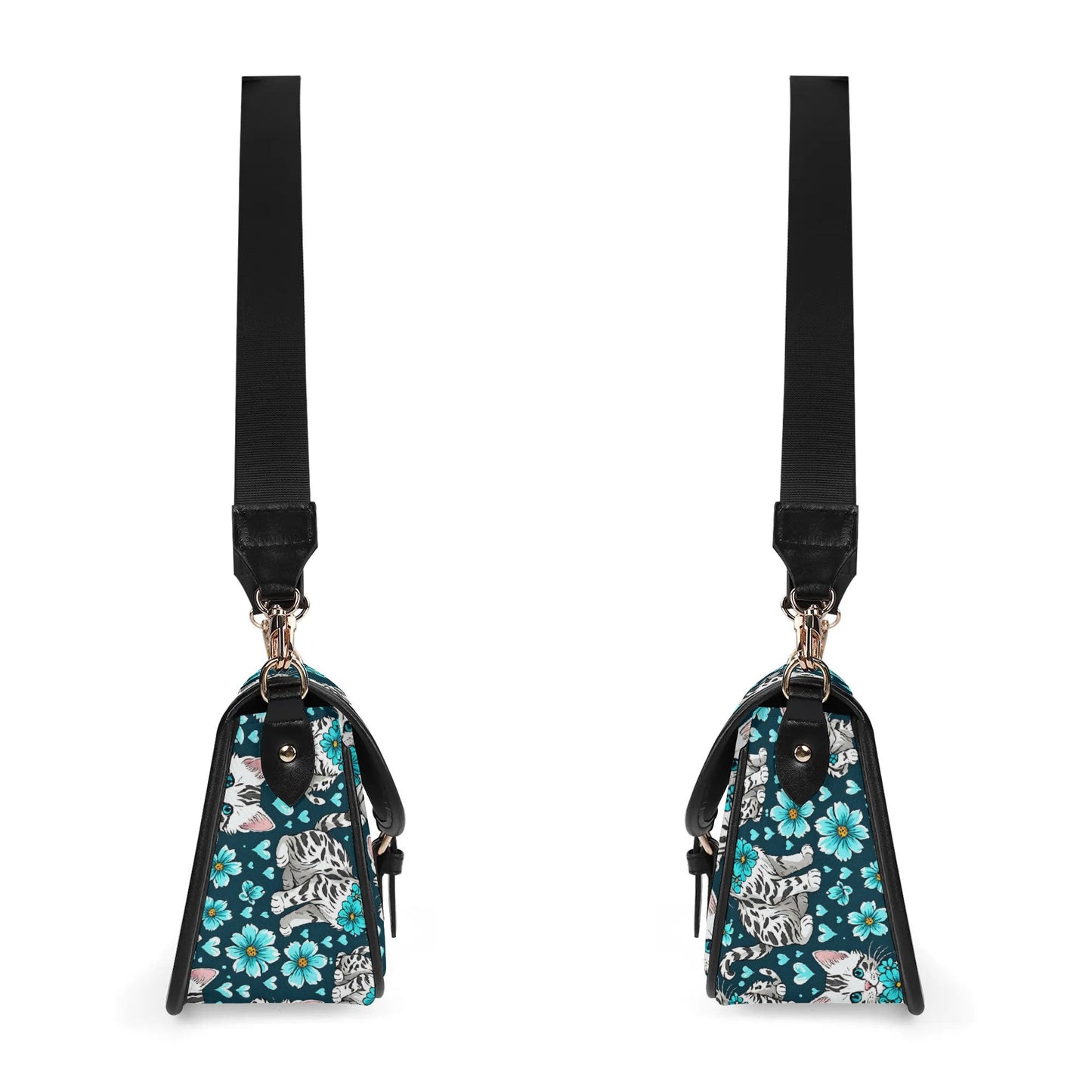 Kittens blue flowers Women's PU Chain Shoulder bags