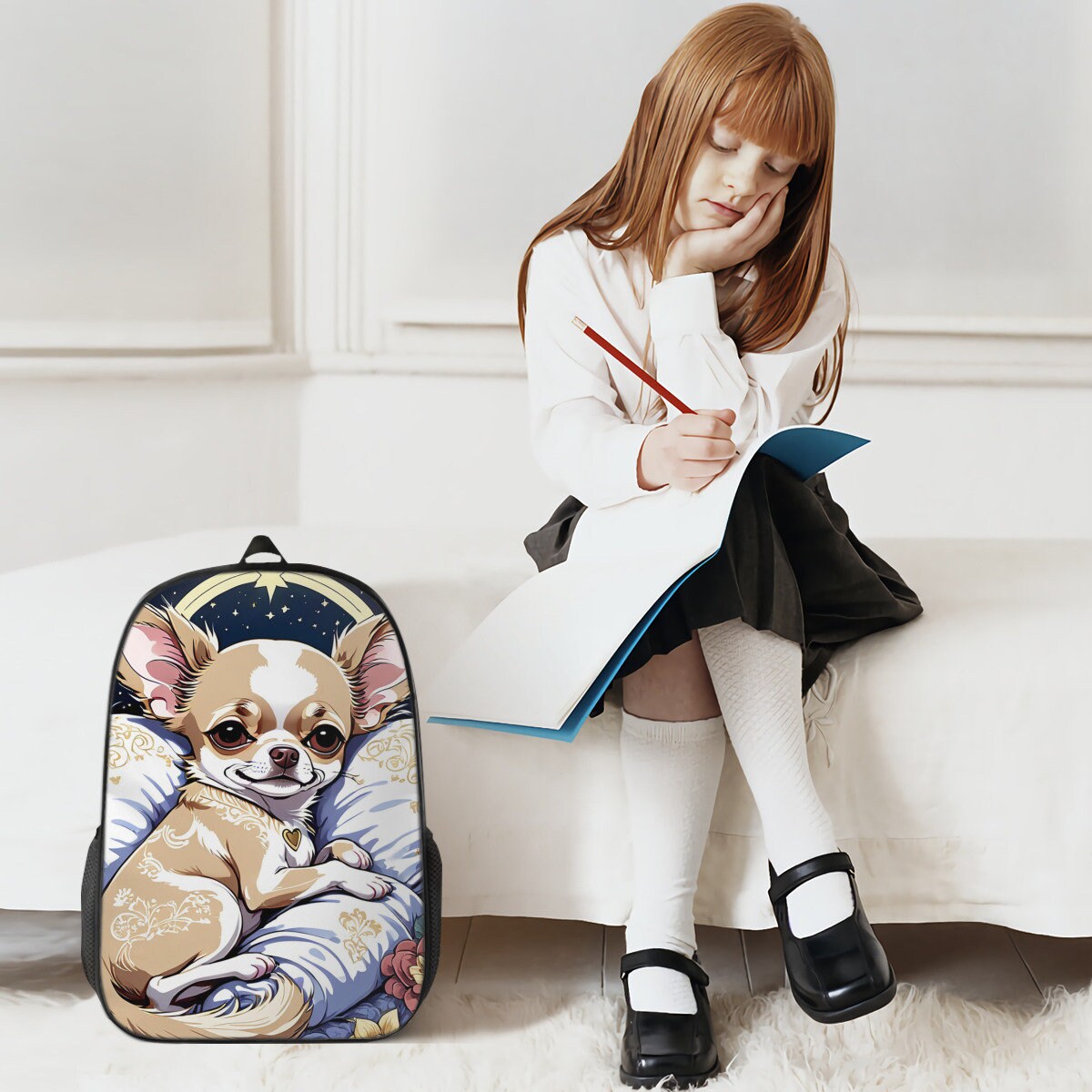Chihuahua backpack, Chihuahua pencil case, Chihuahua lunch bag